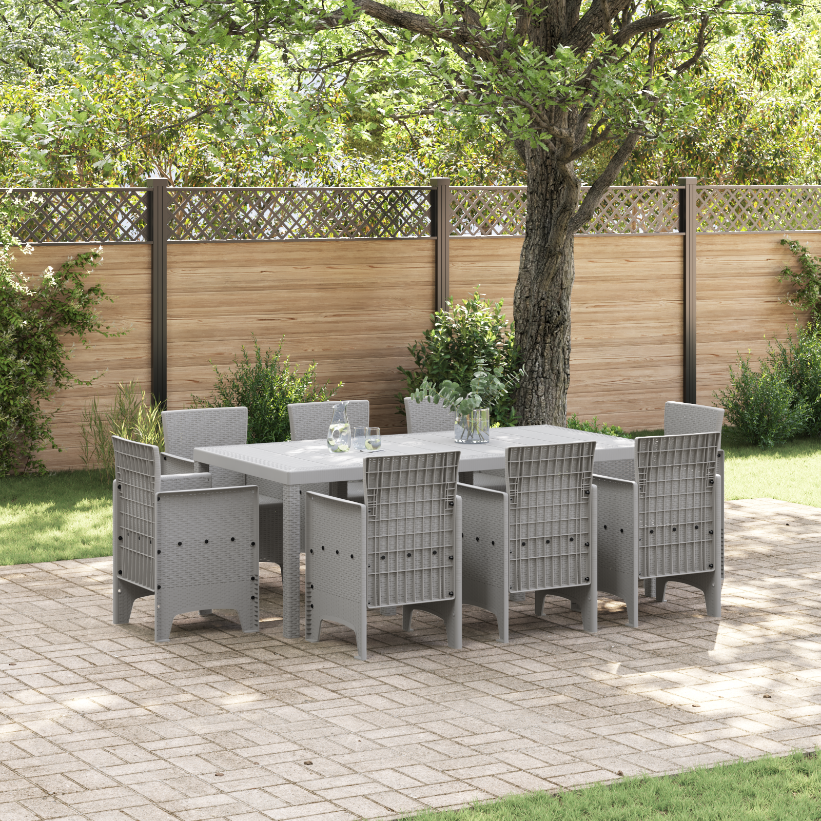 Set dining grădină 9 piese gri deschis ratan sintetic GartenMobel Dekor