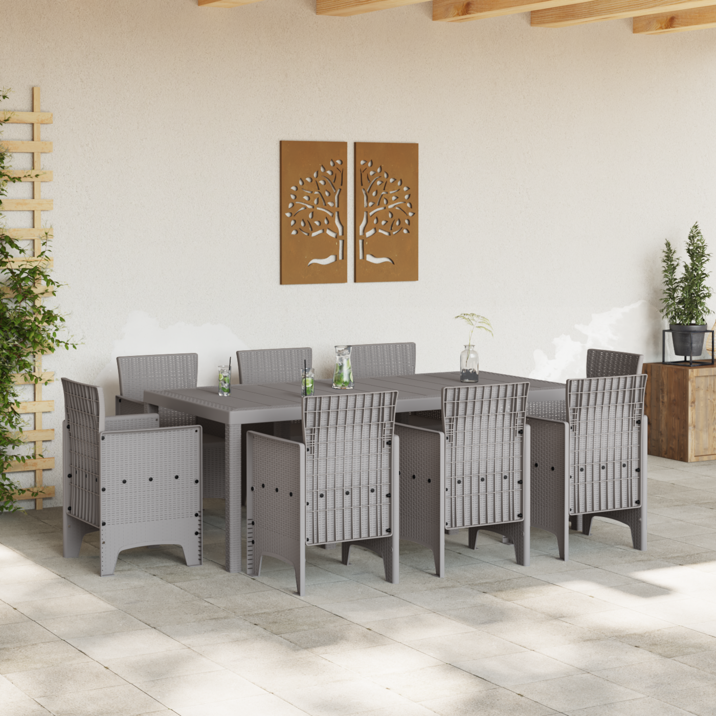 Set dining grădină 9 piese gri deschis ratan sintetic GartenMobel Dekor