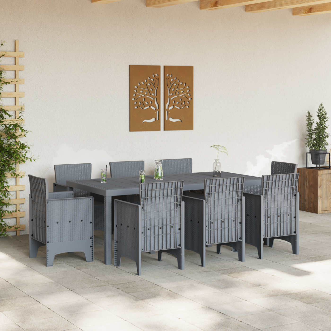 Set dining grădină 9 piese gri deschis ratan sintetic GartenMobel Dekor