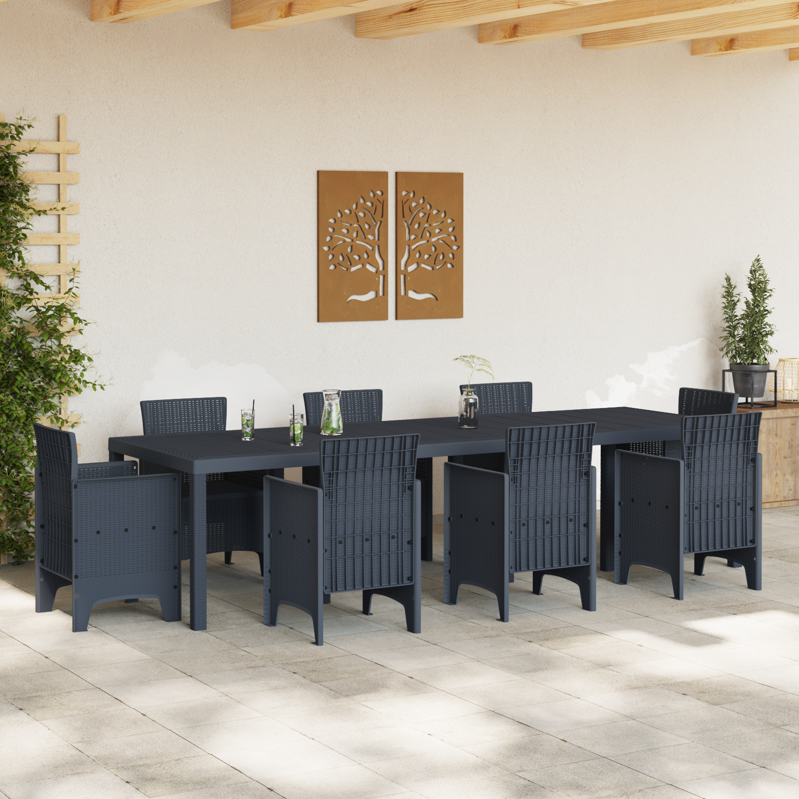 Masă de grădină  antracit 300x100x73 cm Poly Rattan, Masă de grădină  antracit 150x100x73 cm Poly Rattan GartenMobel Dekor