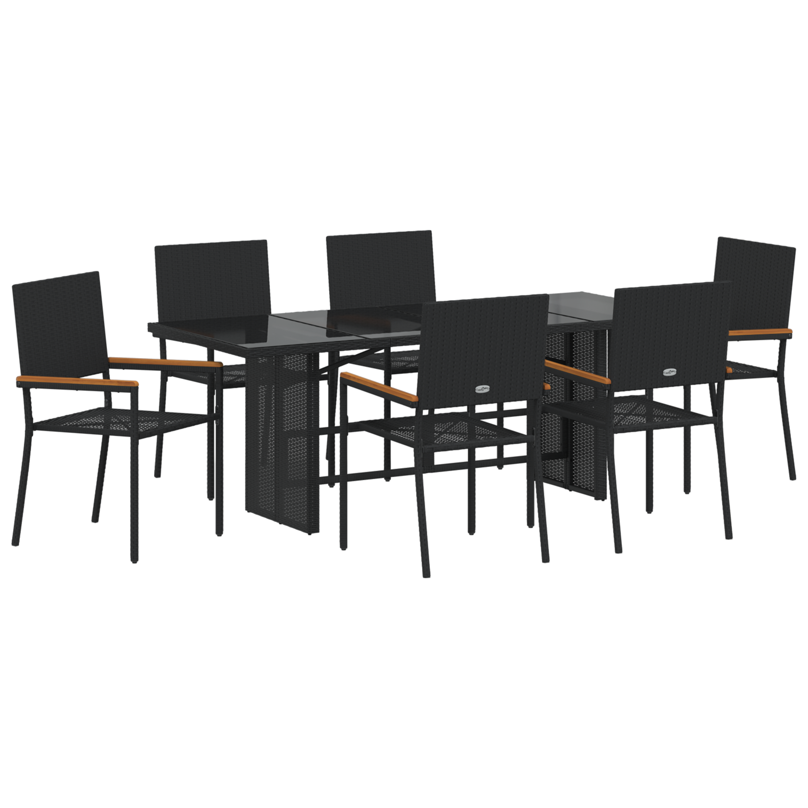 Set Dining Grădină  cu 7 Piese Negru Poliratan, Scaune Grădină Stivuibile  cu Perne - Set 2 Piese Poliratan Negru GartenMobel Dekor