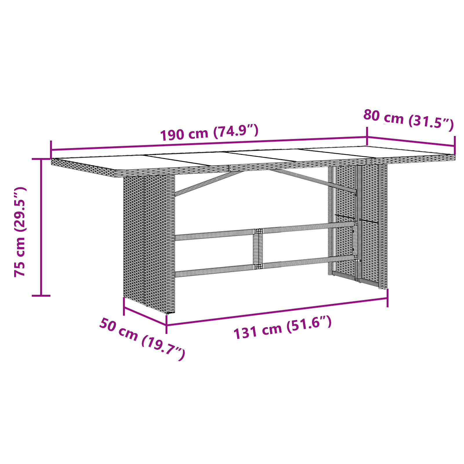 Set Dining Grădină  cu 7 Piese Negru Poliratan, Scaune Grădină Stivuibile  cu Perne - Set 2 Piese Poliratan Negru GartenMobel Dekor