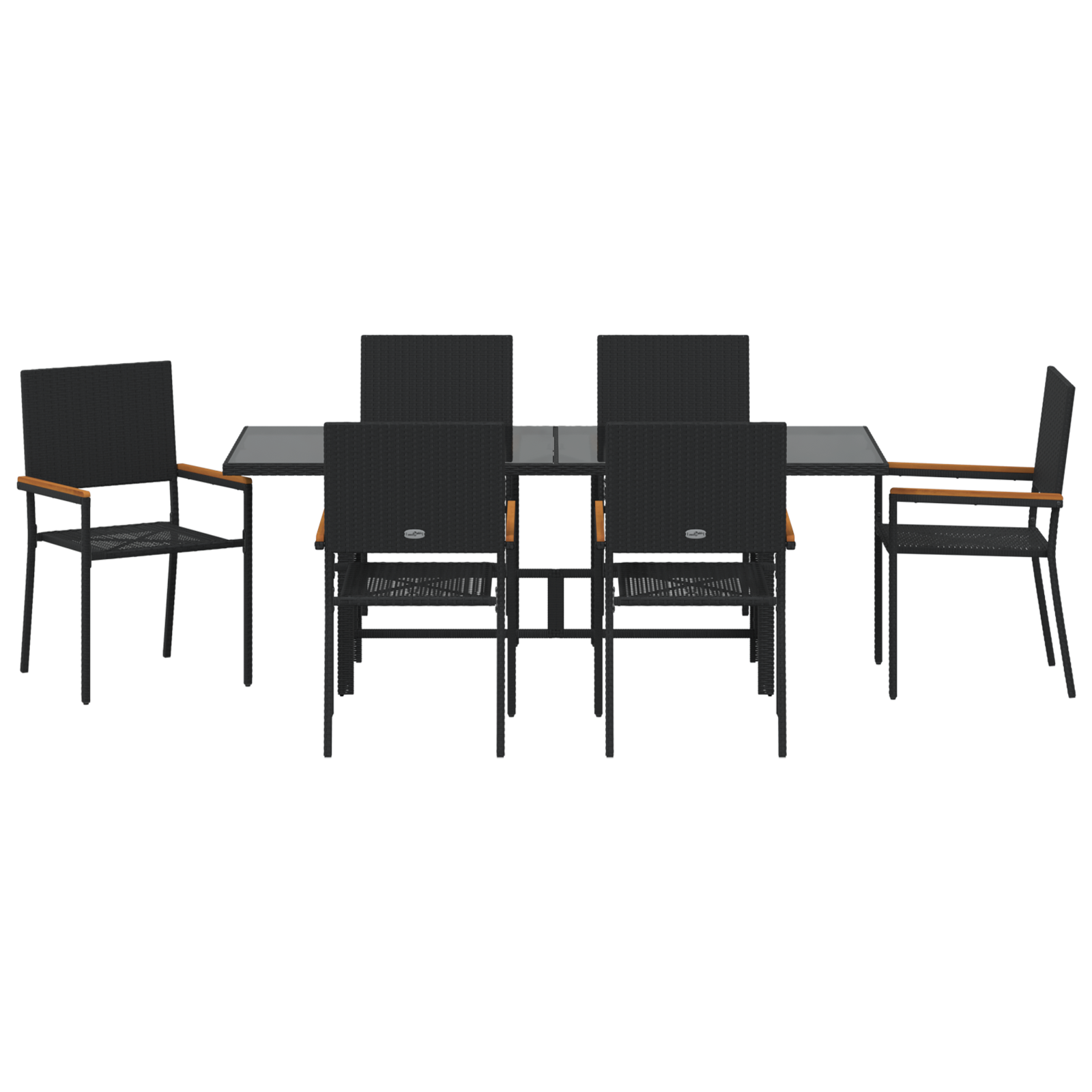 Set Dining Grădină  cu 7 Piese Negru Poliratan, Scaune Grădină Stivuibile  cu Perne - Set 2 Piese Poliratan Negru GartenMobel Dekor