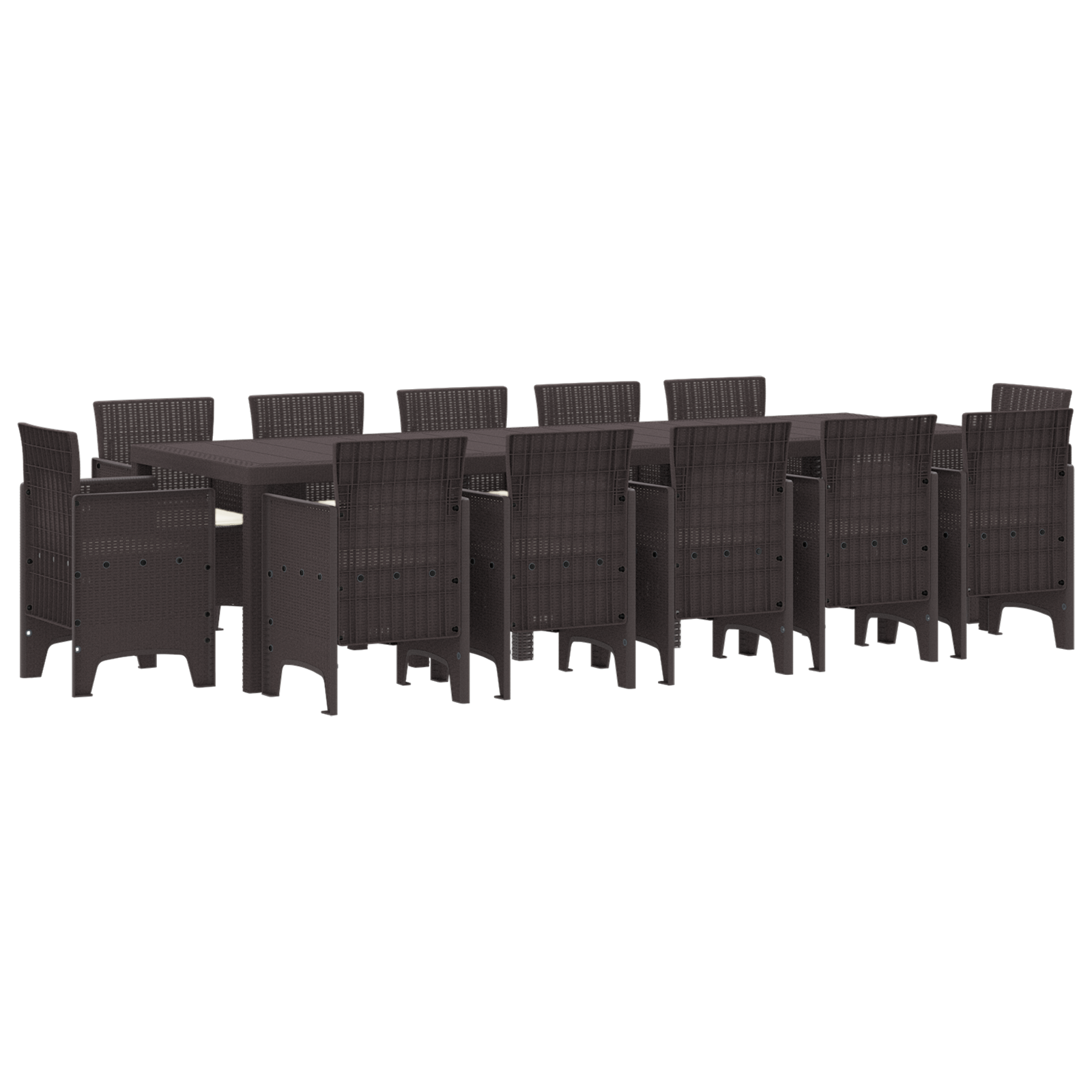 Set de dining pentru grădină  de 13 bucăți cu perne maro Poliratan, Masă de grădină  maro 150x100x73 cm Poliratan, Scaune de grădină  cu perne 4 bucăți maro Poliratan GartenMobel Dekor