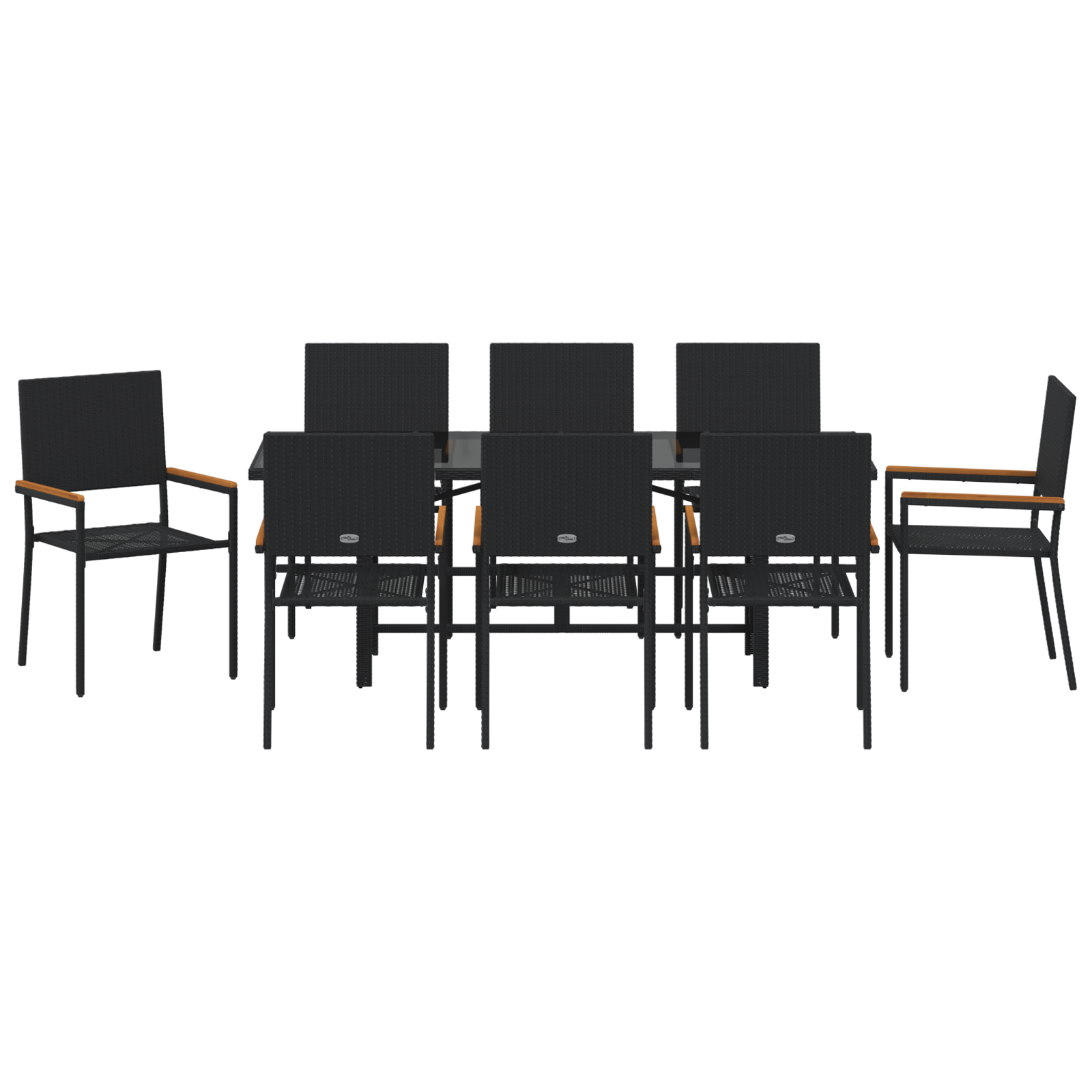 Set de dining pentru grădină  de 9 piese Negru RatanSintetic, Scaune de grădină  stivuibile cu perne - Set de 2 piese în negru ratan sintetic GartenMobel Dekor