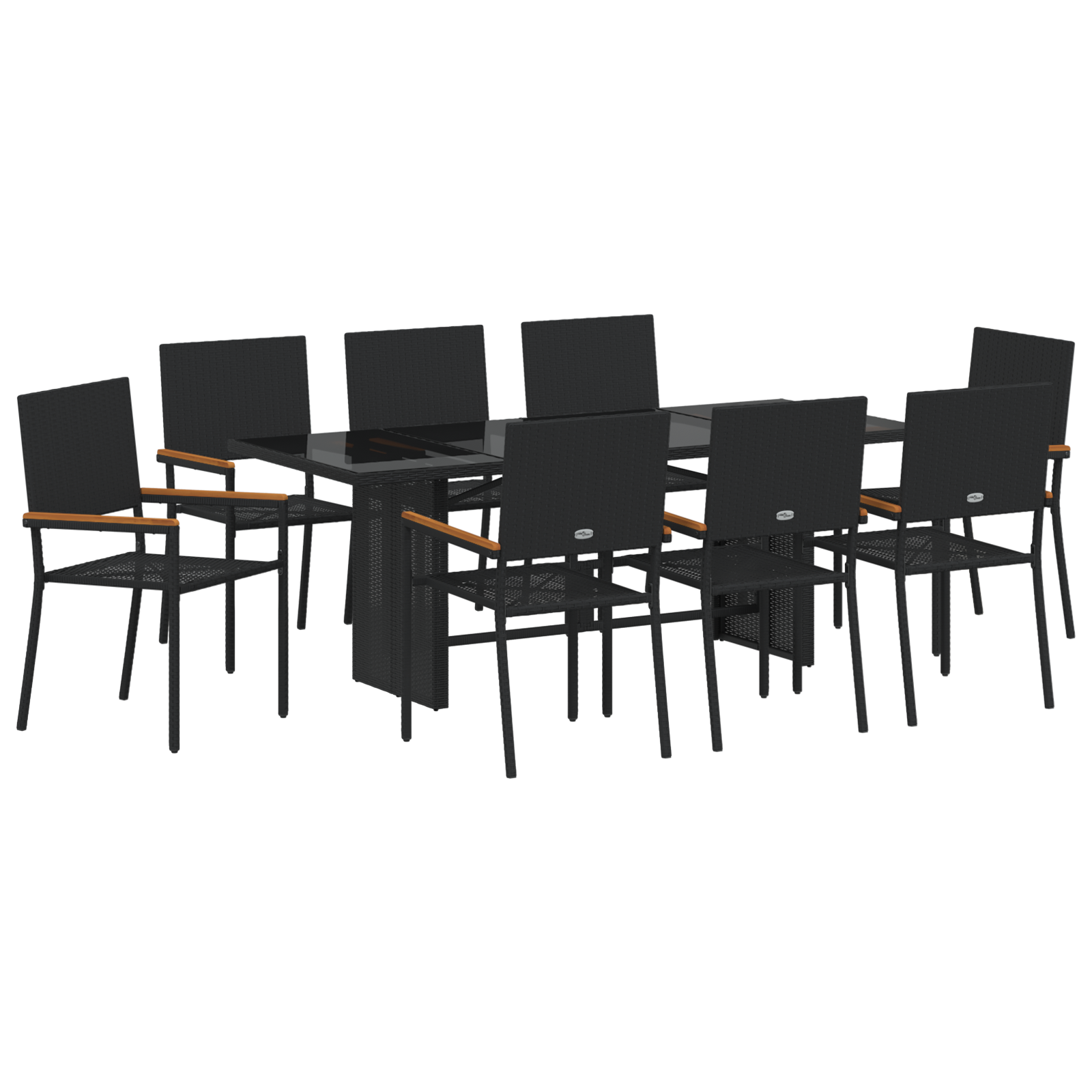 Set de dining pentru grădină  de 9 piese Negru RatanSintetic, Scaune de grădină  stivuibile cu perne - Set de 2 piese în negru ratan sintetic GartenMobel Dekor