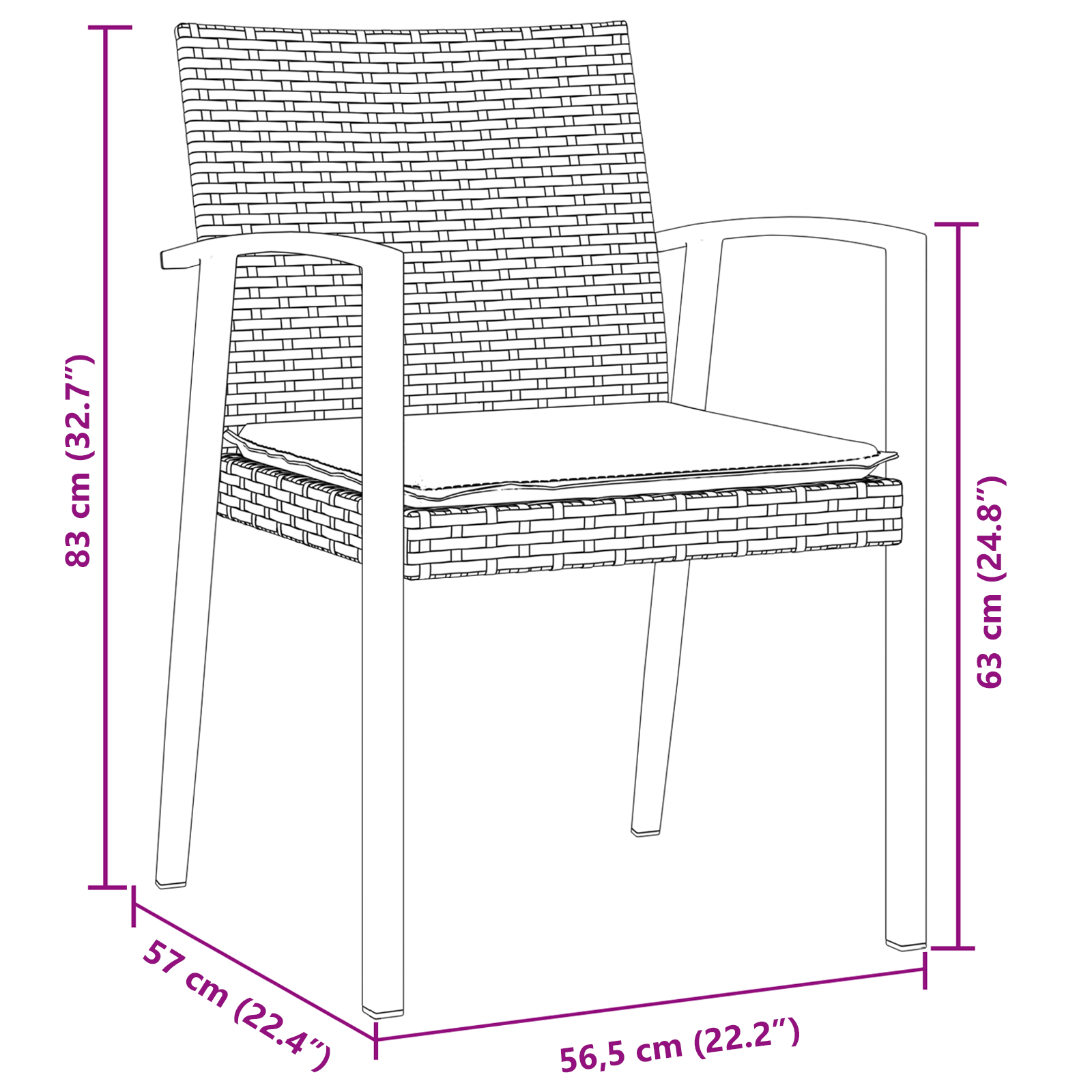 Set de 3 Maro Ratan PE Mediu Robust Dreptunghiular Modern GartenMobel Dekor