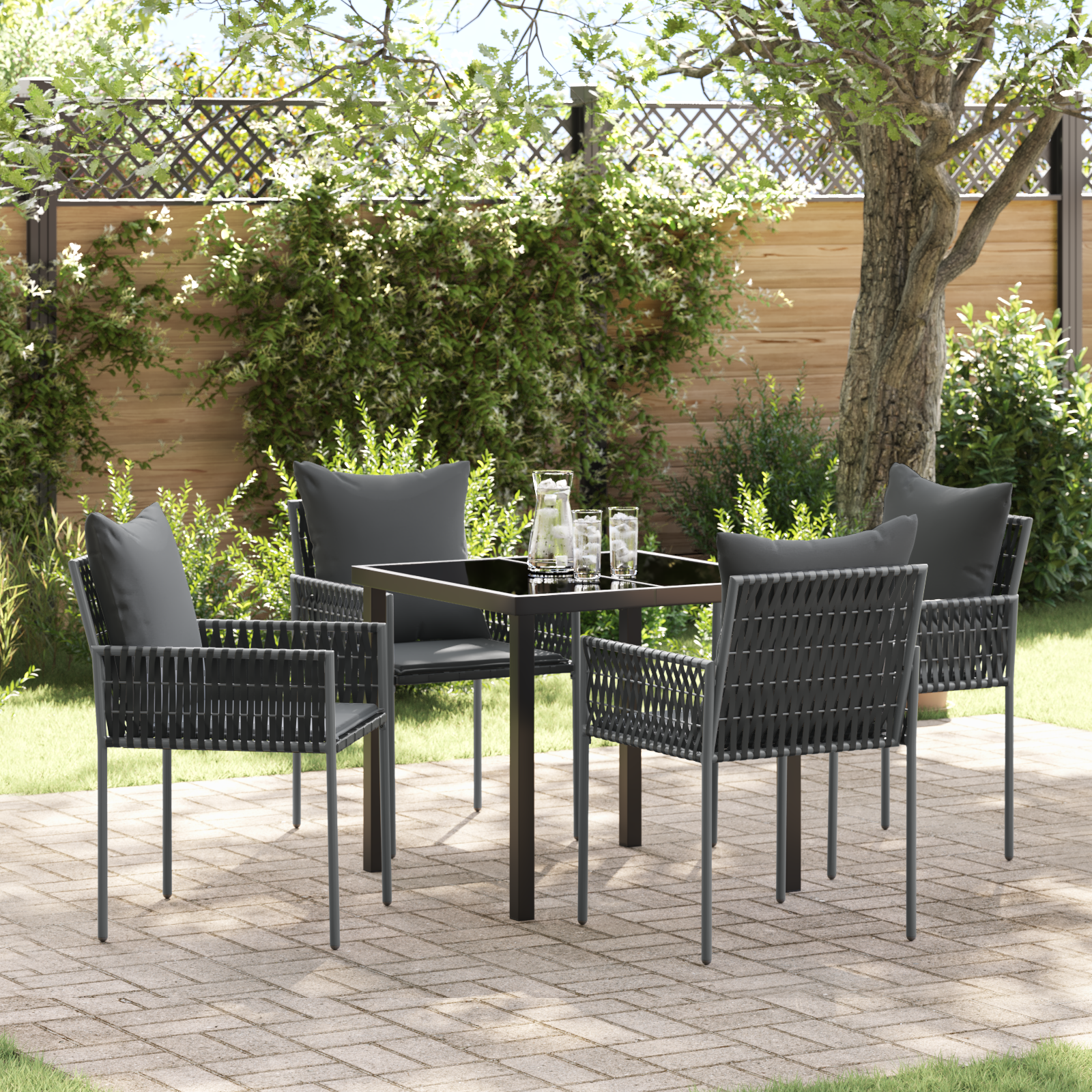 Set de 3 Negru, Gri Închis Rattan PE Standard Robust GartenMobel Dekor