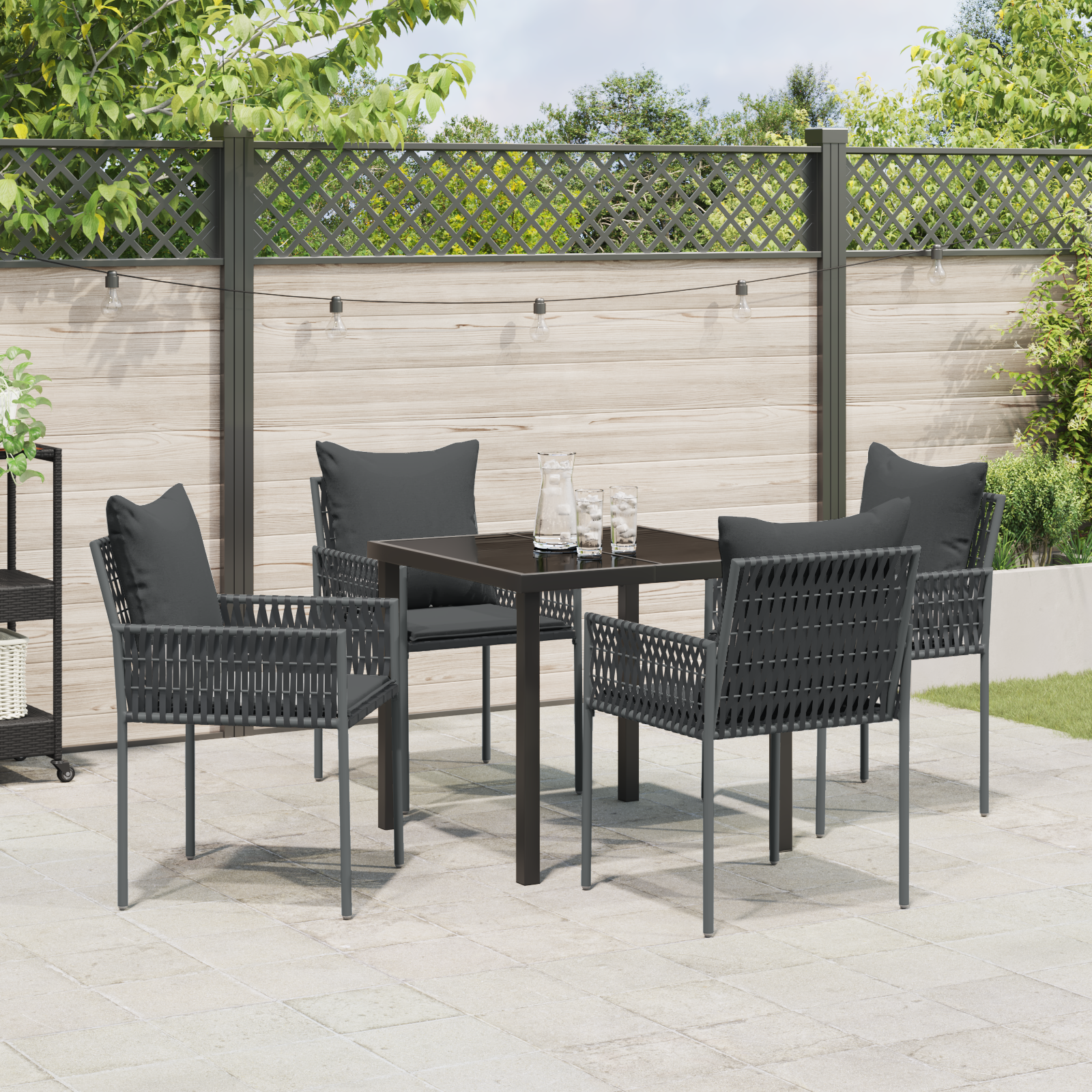 Set de 3 Negru, Gri Închis Rattan PE Standard Robust GartenMobel Dekor