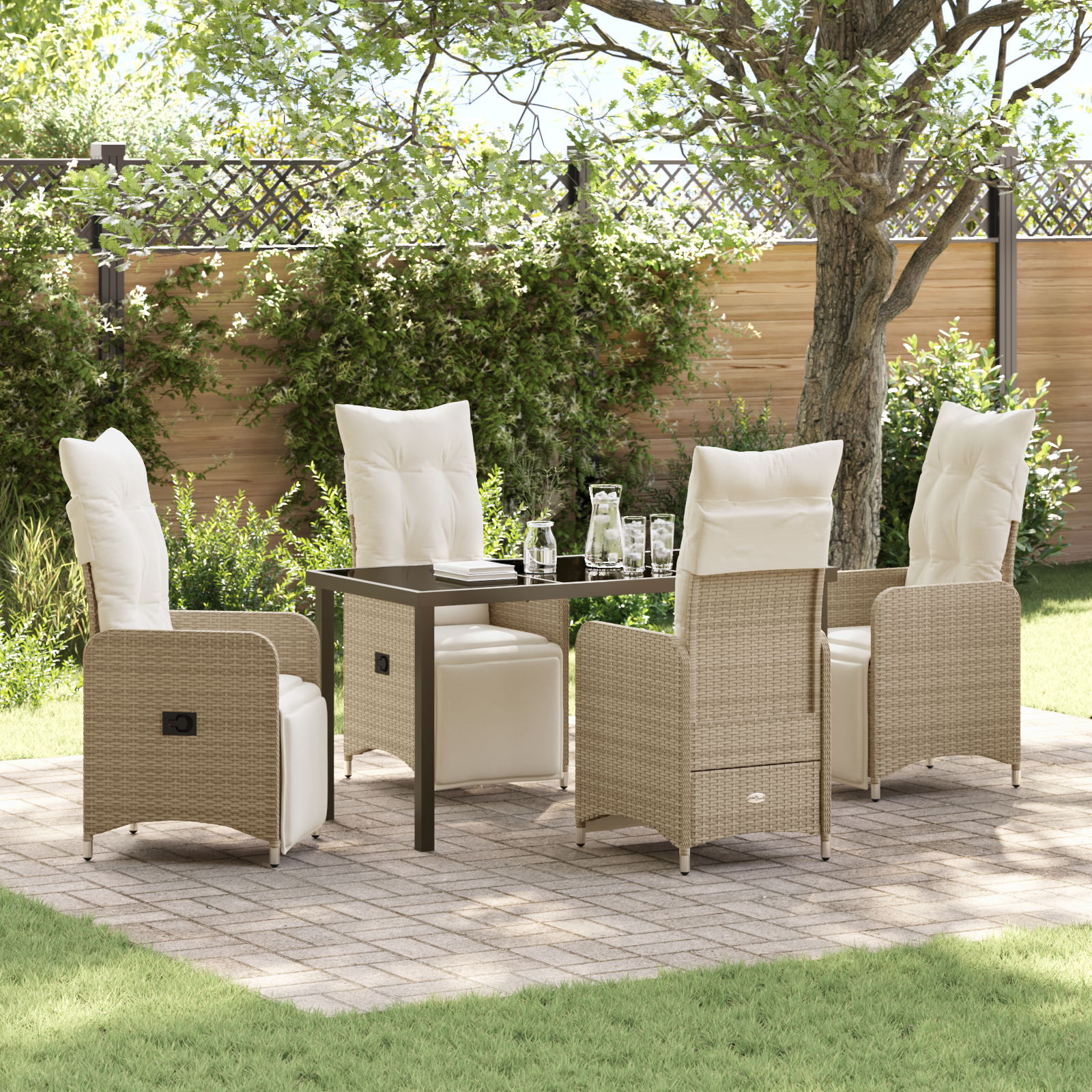 Set de Masă Grădină 5 Piese cu Perne Bej Rattan Poli GartenMobel Dekor