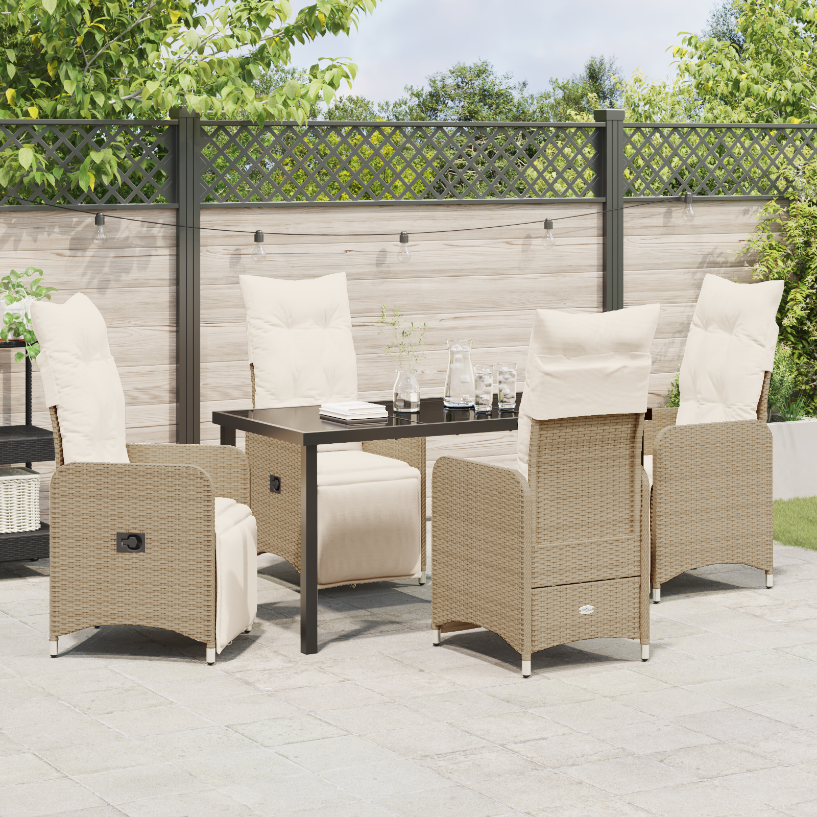 Set de Masă Grădină 5 Piese cu Perne Bej Rattan Poli GartenMobel Dekor