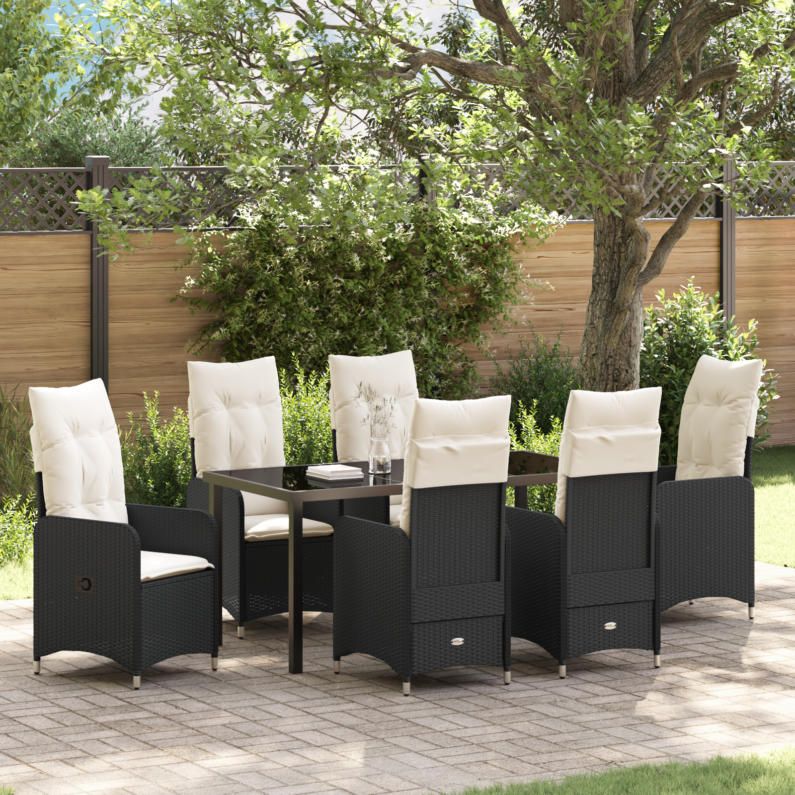 Set de Mobilă pentru Grădină cu 7 Piese cu Perne Negru Poliratan GartenMobel Dekor