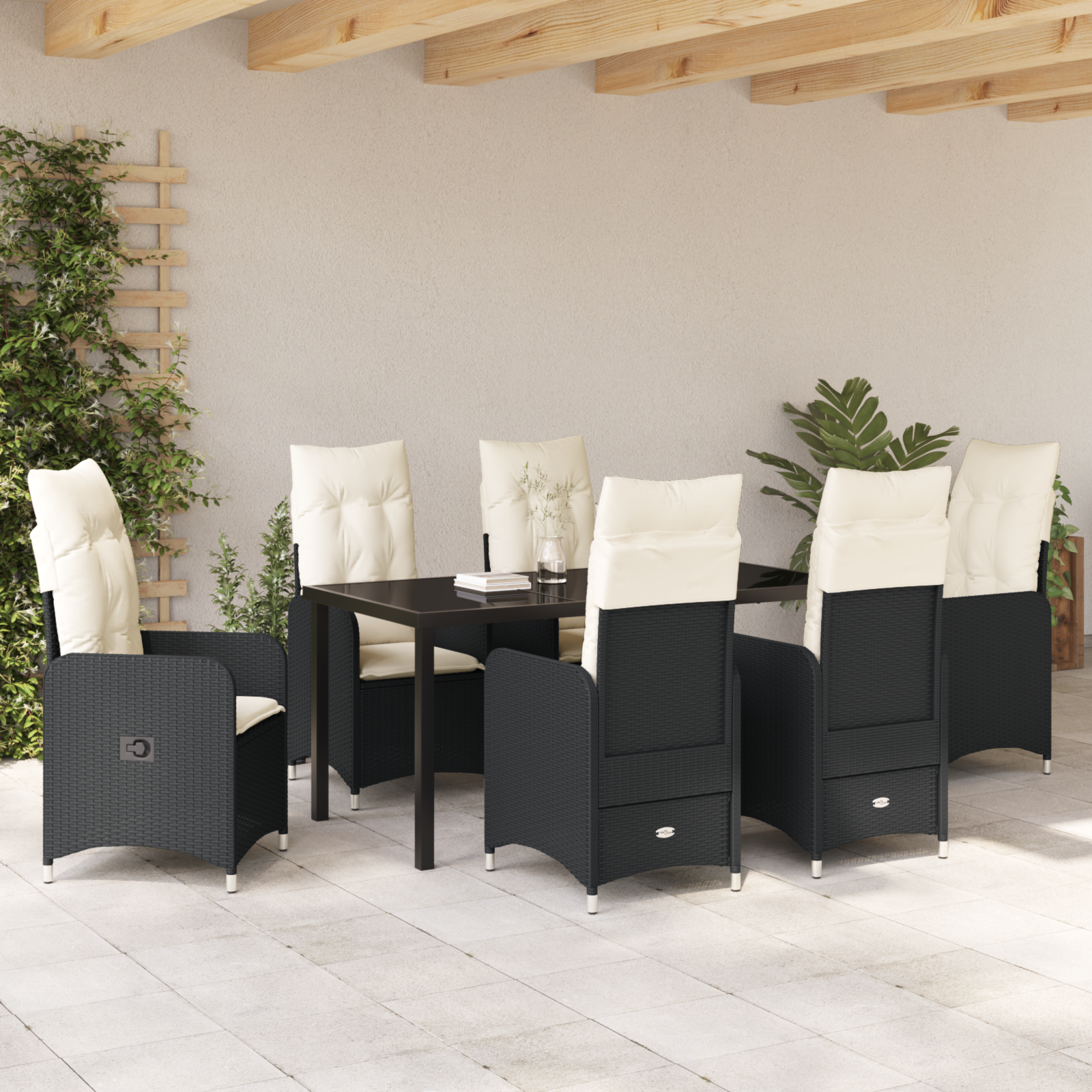 Set de Mobilă pentru Grădină cu 7 Piese cu Perne Negru Poliratan GartenMobel Dekor