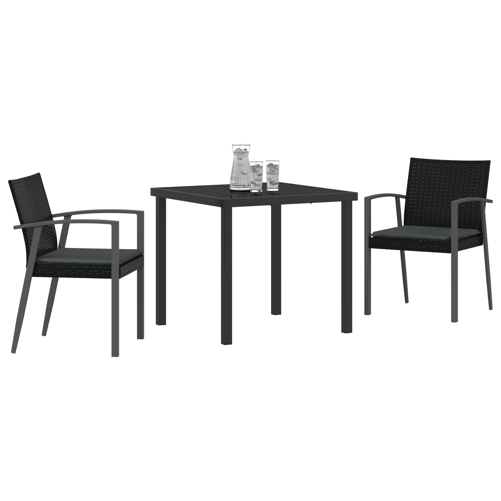 Set de dining pentru grădină cu perne, negre, poliratan GartenMobel Dekor