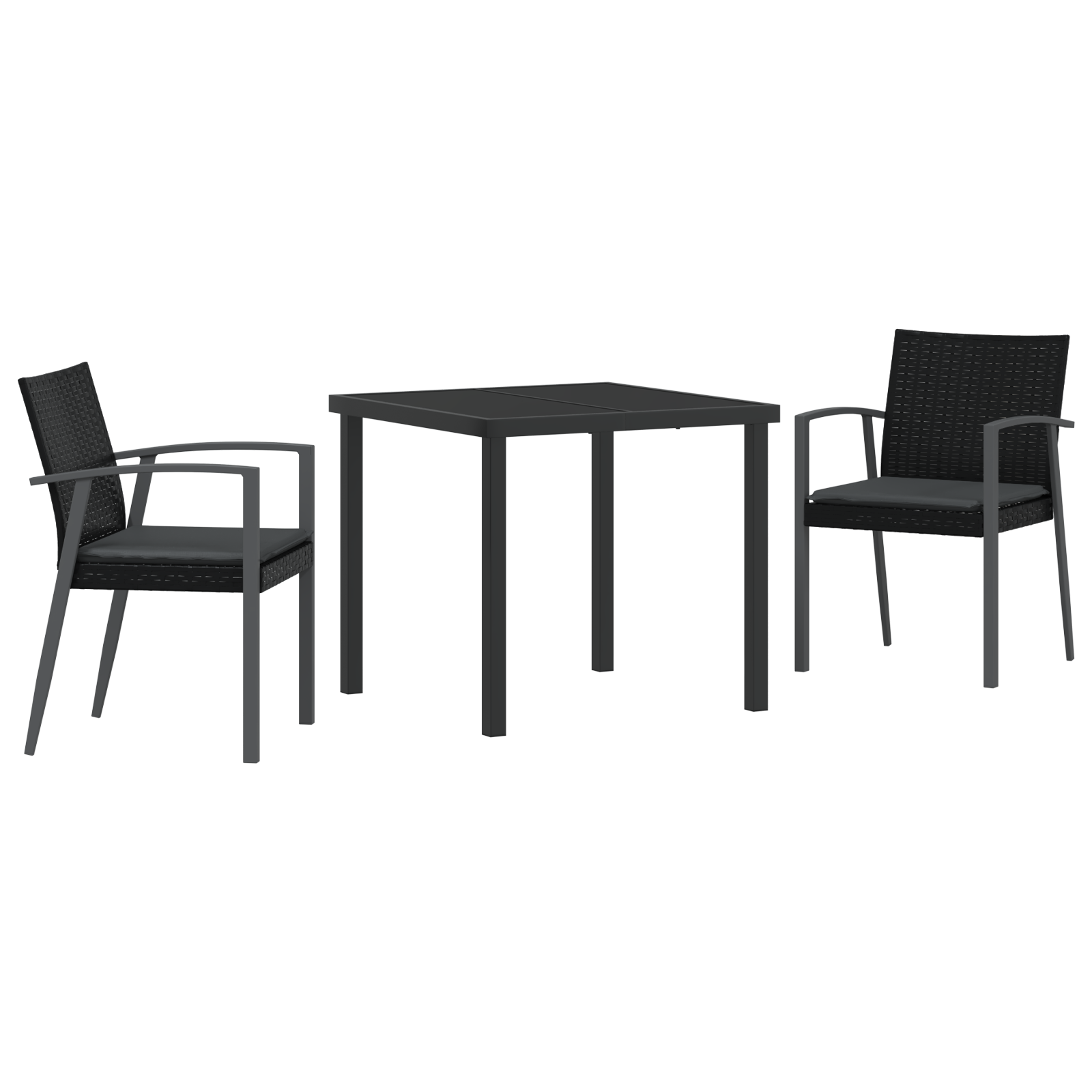 Set de dining pentru grădină cu perne, negre, poliratan GartenMobel Dekor