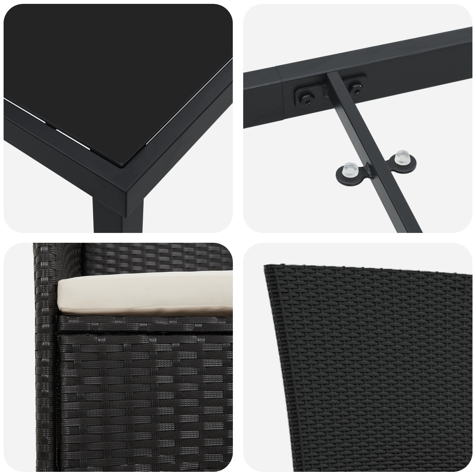 Set de mese grădină cu perne Negru Ratan Poli GartenMobel Dekor