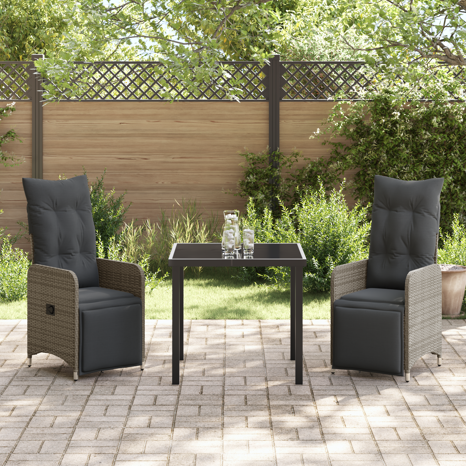 Set de mobilier de grădină de 3 piese cu perne gri din rattan poli GartenMobel Dekor