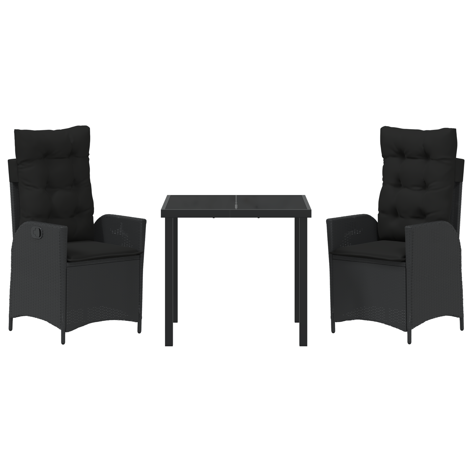 Set de 3 Piese pentru Dining în Grădină cu Perne Negru Ratan Polimer GartenMobel Dekor