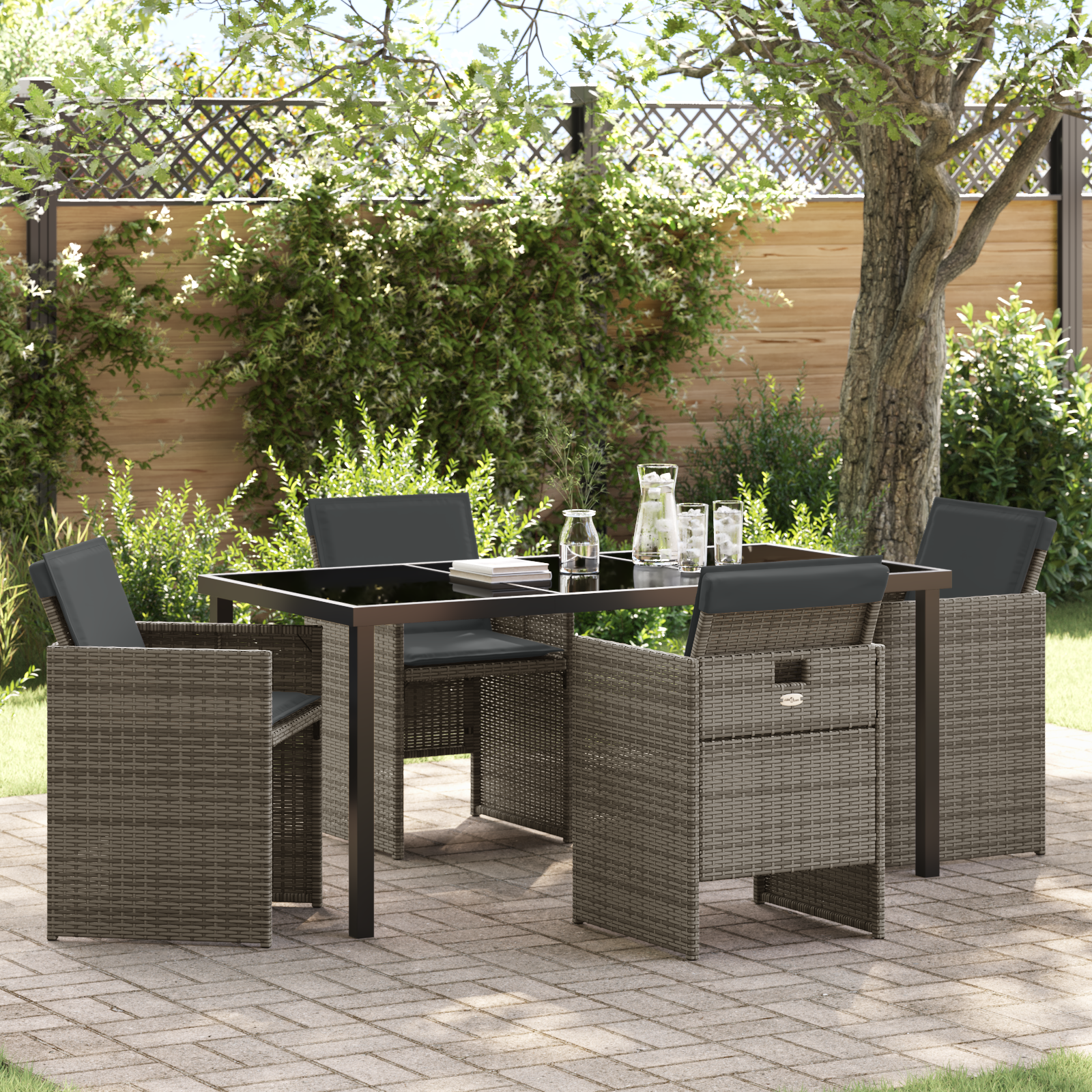 Set de Dining pentru Grădină cu 5 Piese și Perne Gri din Poliratan GartenMobel Dekor