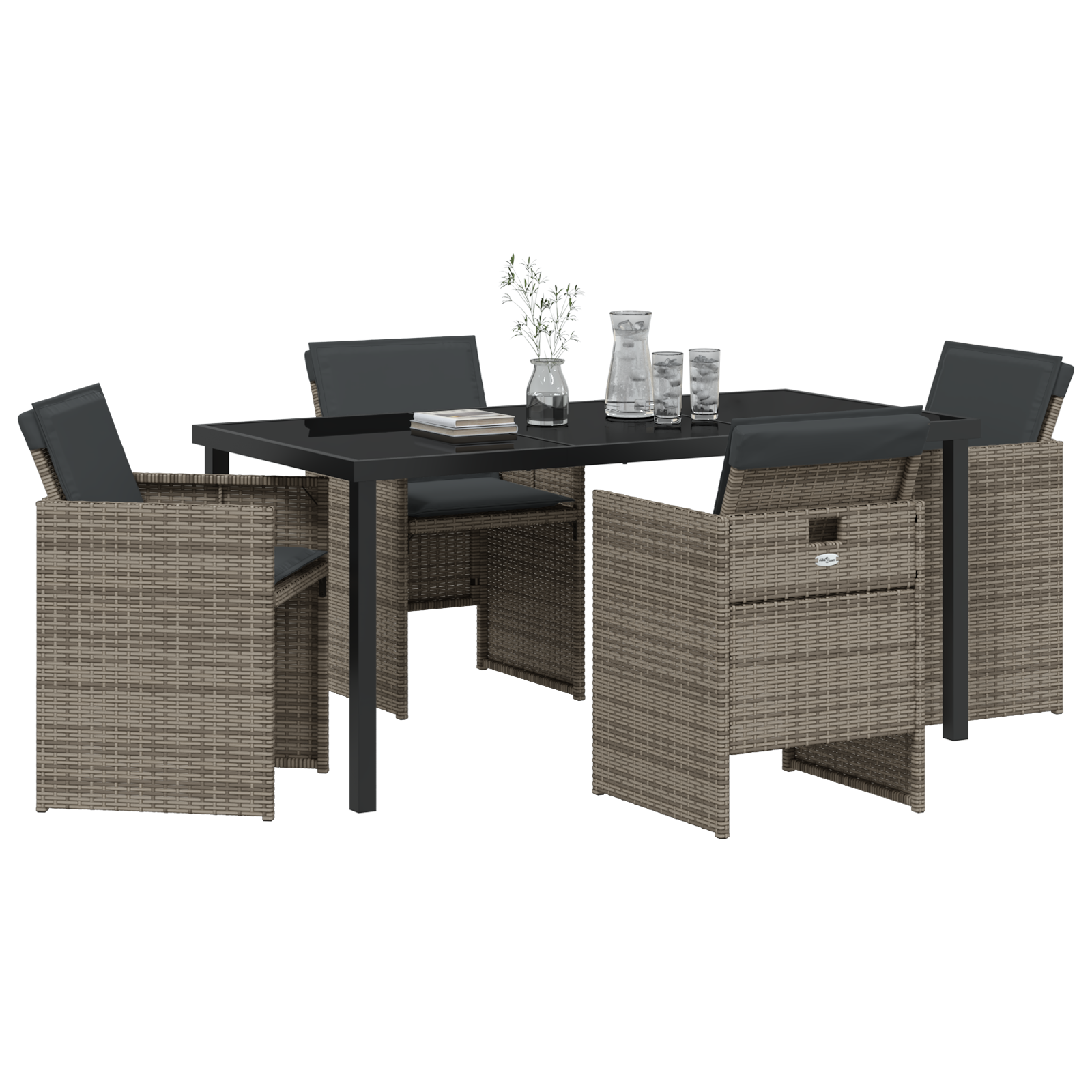Set de Dining pentru Grădină cu 5 Piese și Perne Gri din Poliratan GartenMobel Dekor