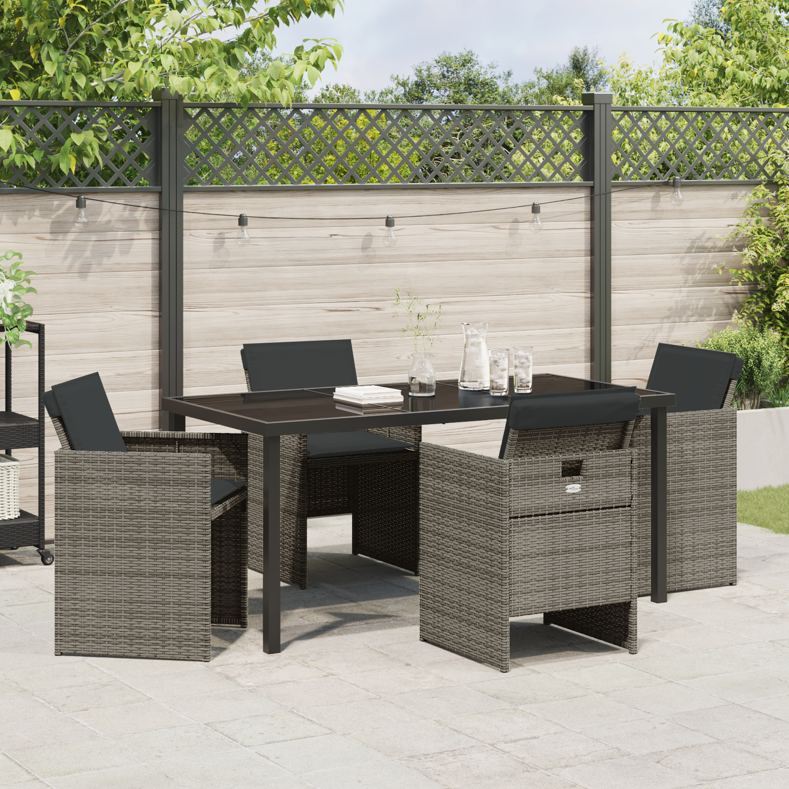 Set de Dining pentru Grădină cu 5 Piese și Perne Gri din Poliratan GartenMobel Dekor