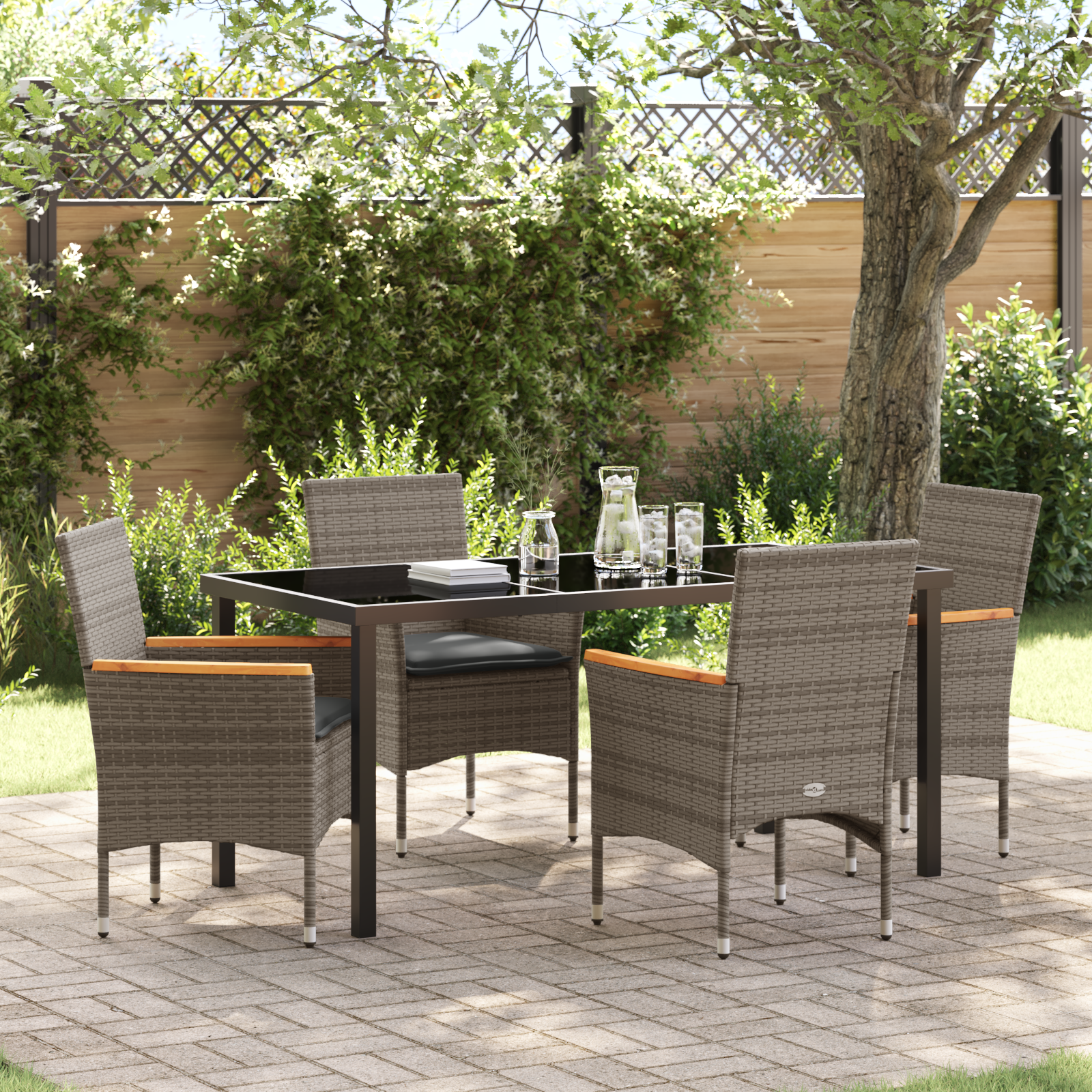 Set de Dining pentru Grădină cu 5 Piese și Perne Ratan Gri GartenMobel Dekor