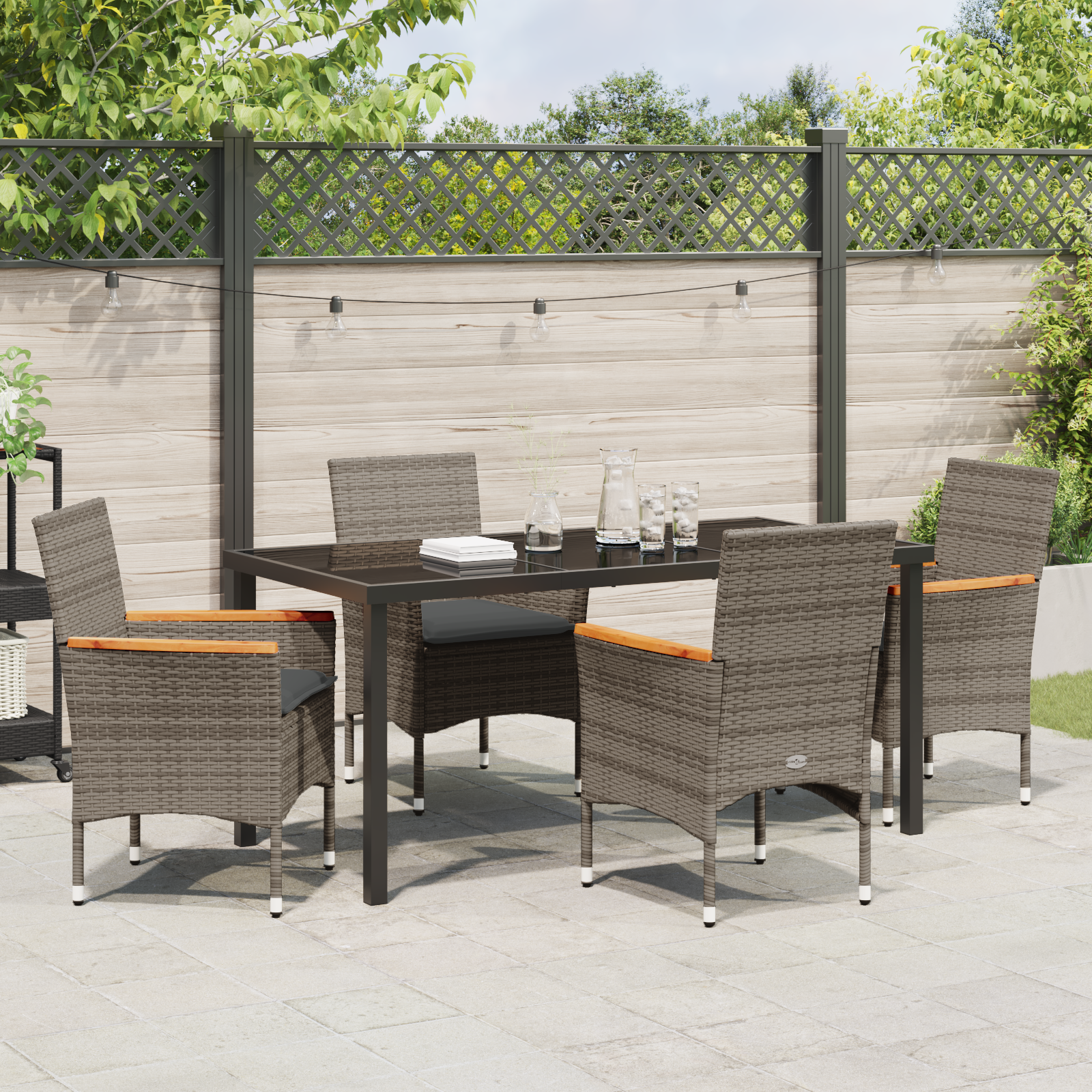 Set de Dining pentru Grădină cu 5 Piese și Perne Ratan Gri GartenMobel Dekor