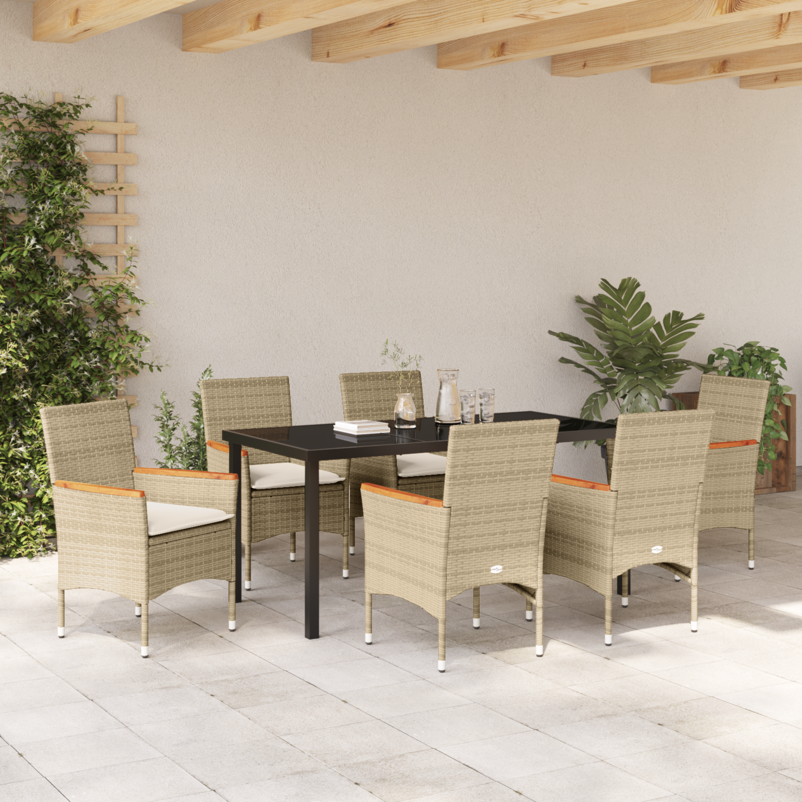Set de Dining pentru Grădină de 7 Piese cu Perne Bej Poliratan GartenMobel Dekor