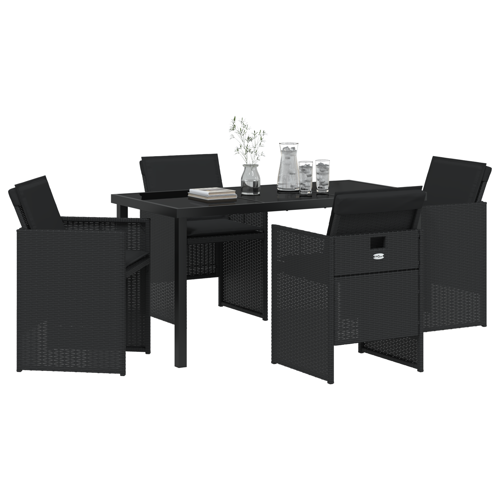 Set de dining din 5 piese pentru grădină cu perne, negru, din ratan sintetic GartenMobel Dekor