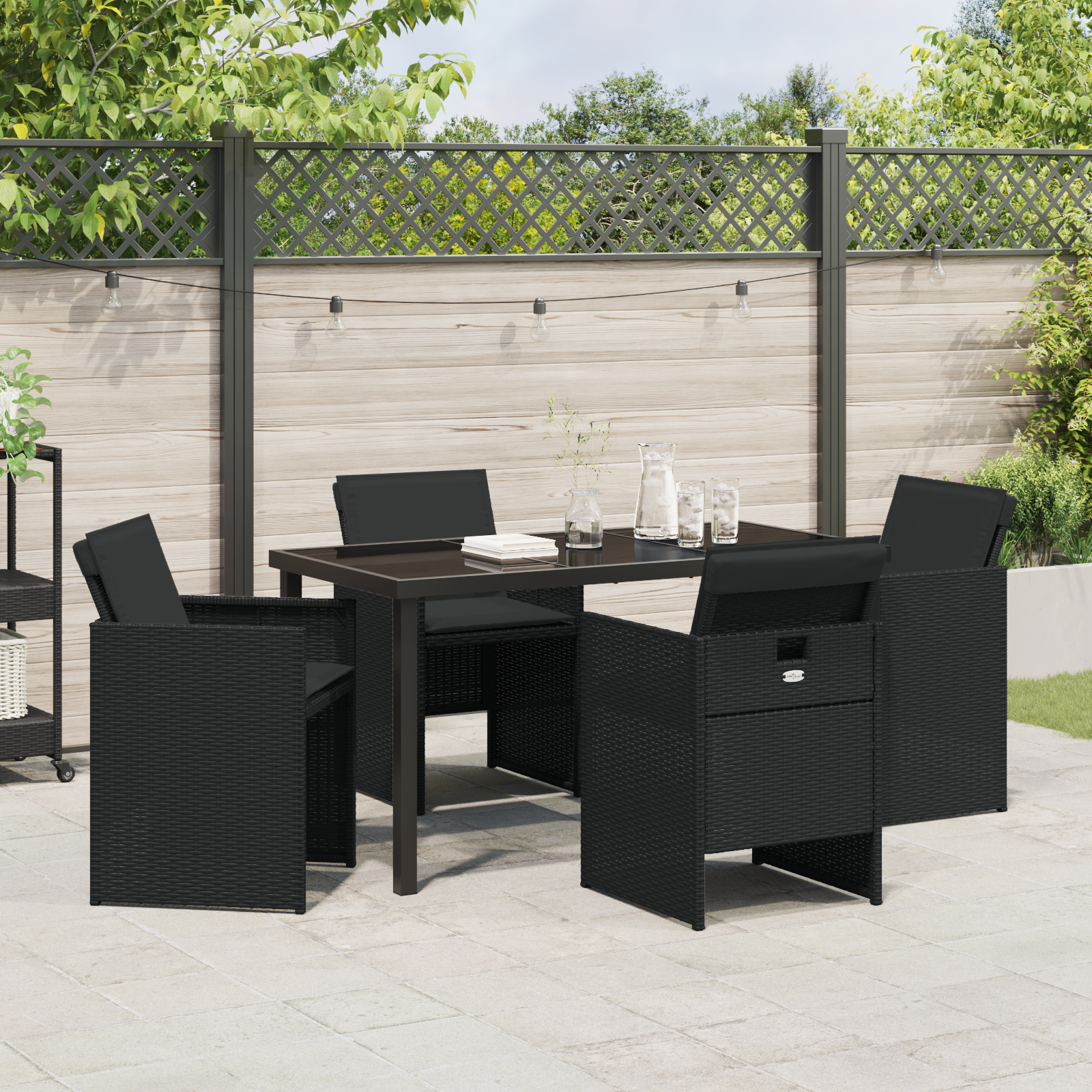 Set de dining din 5 piese pentru grădină cu perne, negru, din ratan sintetic GartenMobel Dekor
