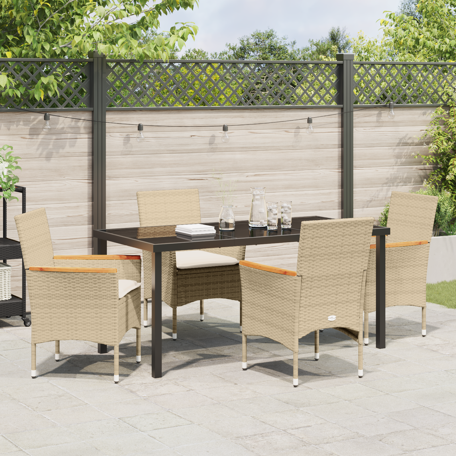 Set de dining grădină cu 5 piese și perne bej din ratan poli GartenMobel Dekor
