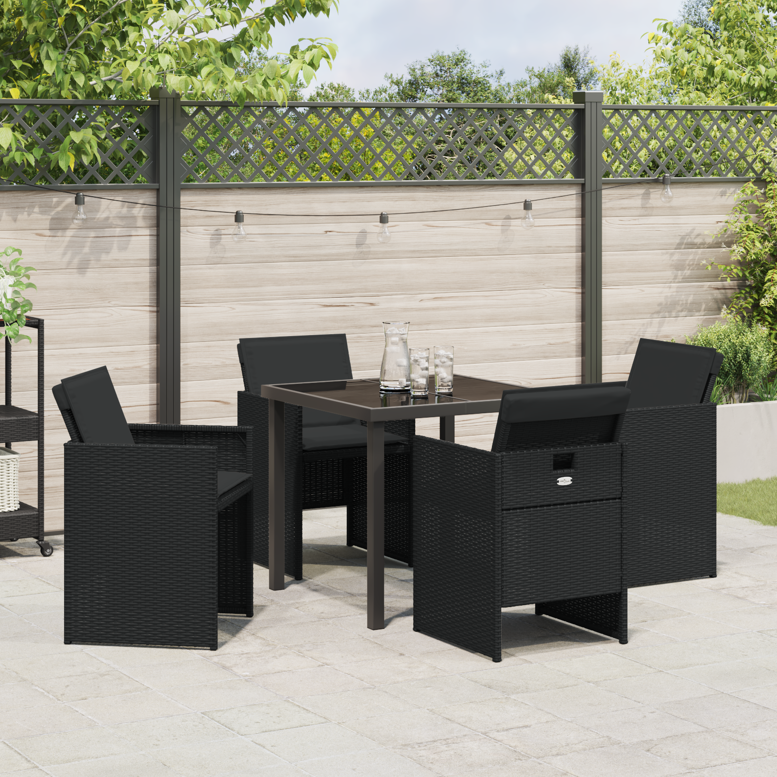 Set de dining pentru grădină 5 piese cu perne Rattan Poli negru GartenMobel Dekor