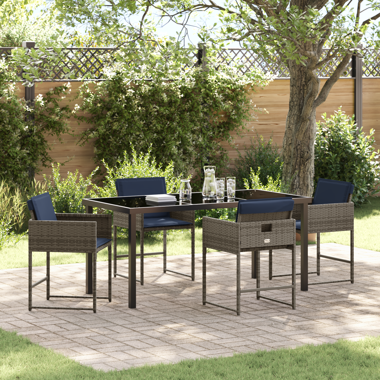 Set de dining pentru grădină cu perne Gri Poliratan GartenMobel Dekor