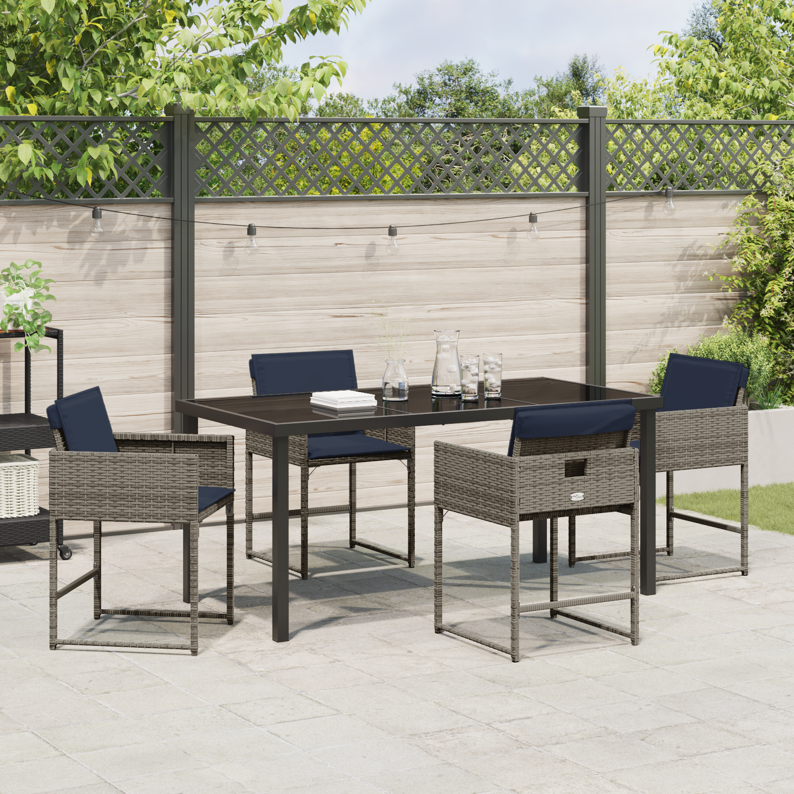 Set de dining pentru grădină cu perne Gri Poliratan GartenMobel Dekor