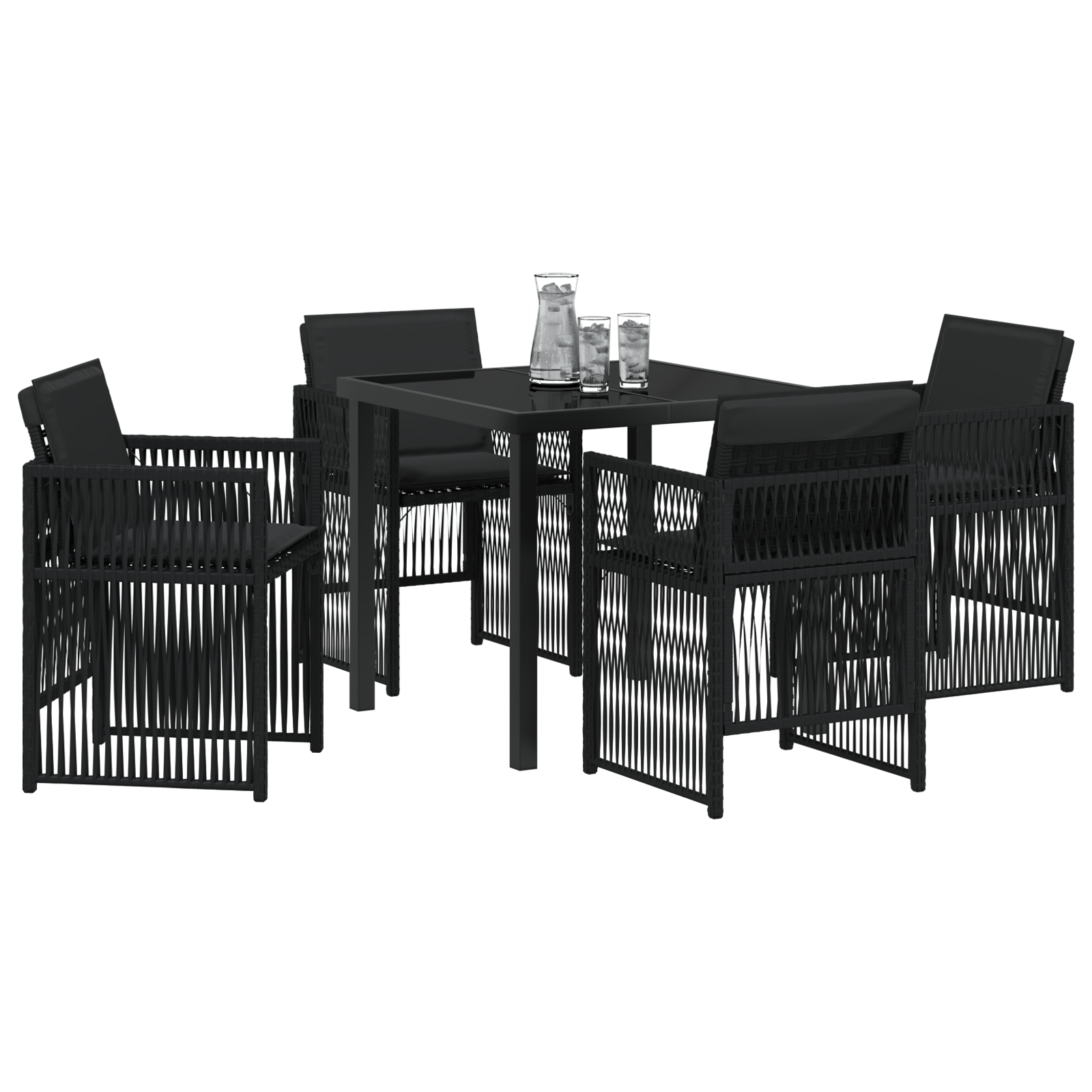 Set Dining Grădină  5 Piese, Negru, Ratan Poli,, Masă Grădină  Neagră 80x80x73 cm, Sticlă întărită GartenMobel Dekor