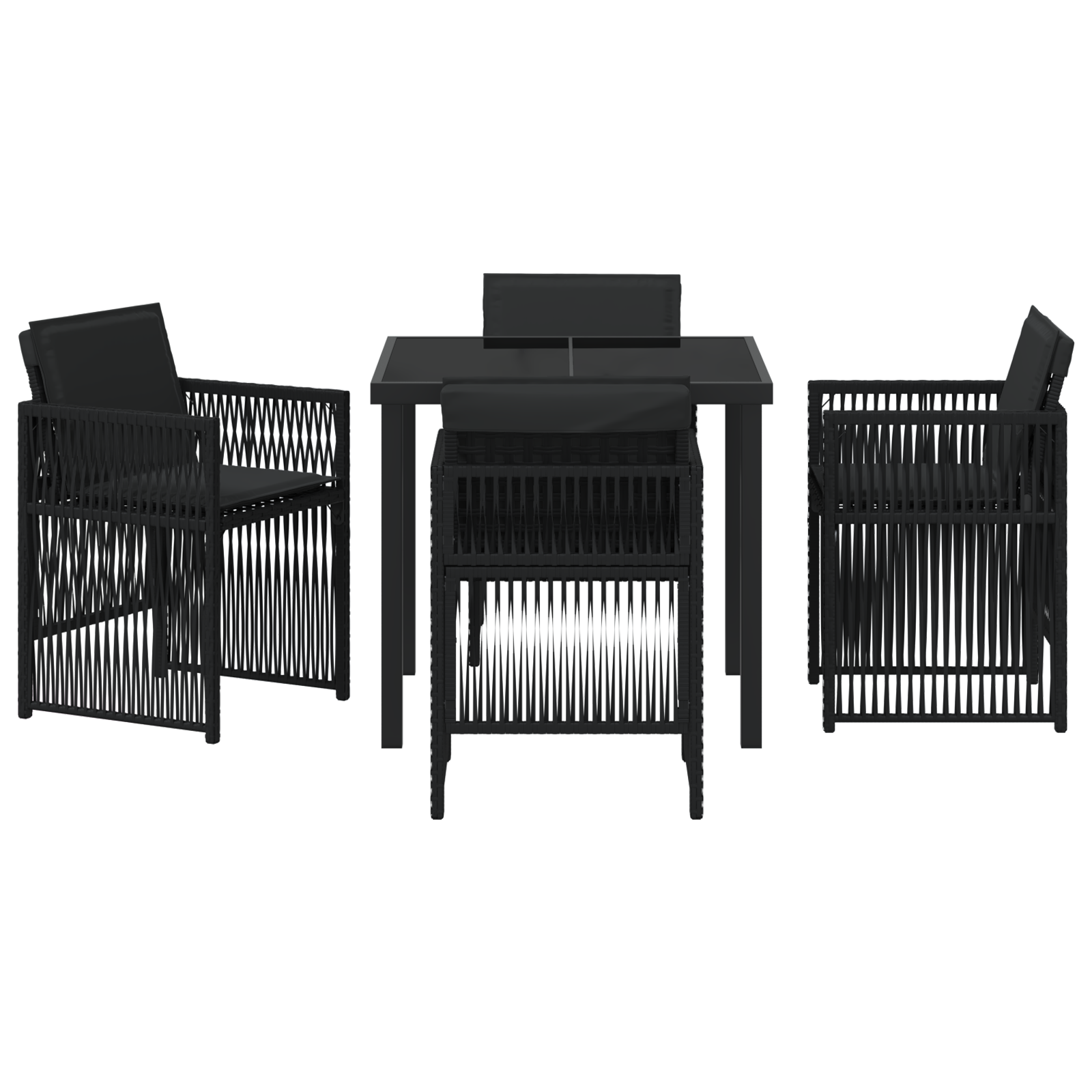 Set Dining Grădină  5 Piese, Negru, Ratan Poli,, Masă Grădină  Neagră 80x80x73 cm, Sticlă întărită GartenMobel Dekor