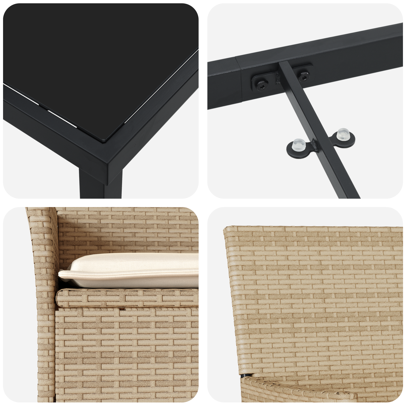 Set de Dining Grădină  5 Piese cu Perne Bej din Ratan Poliester, Masă Grădină  Neagră 80x80x73 cm din Sticlă Temperată GartenMobel Dekor