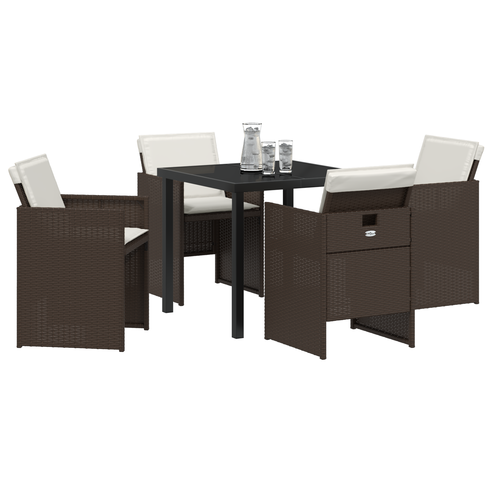 Set de dining pentru grădină  5 piese cu perne maro poli-ratan, Masă de grădină  neagră 80x80x73 cm sticlă securizată GartenMobel Dekor