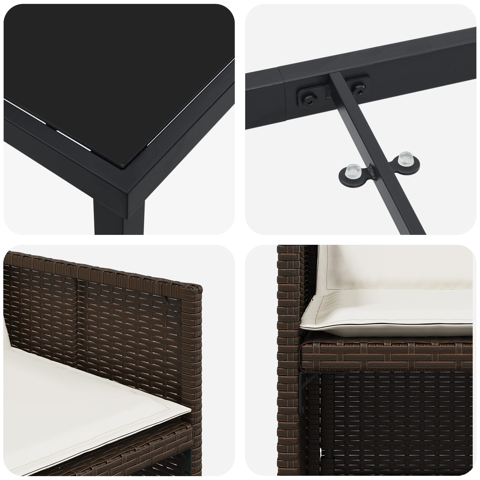 Set de dining pentru grădină  5 piese cu perne maro poli-ratan, Masă de grădină  neagră 80x80x73 cm sticlă securizată GartenMobel Dekor