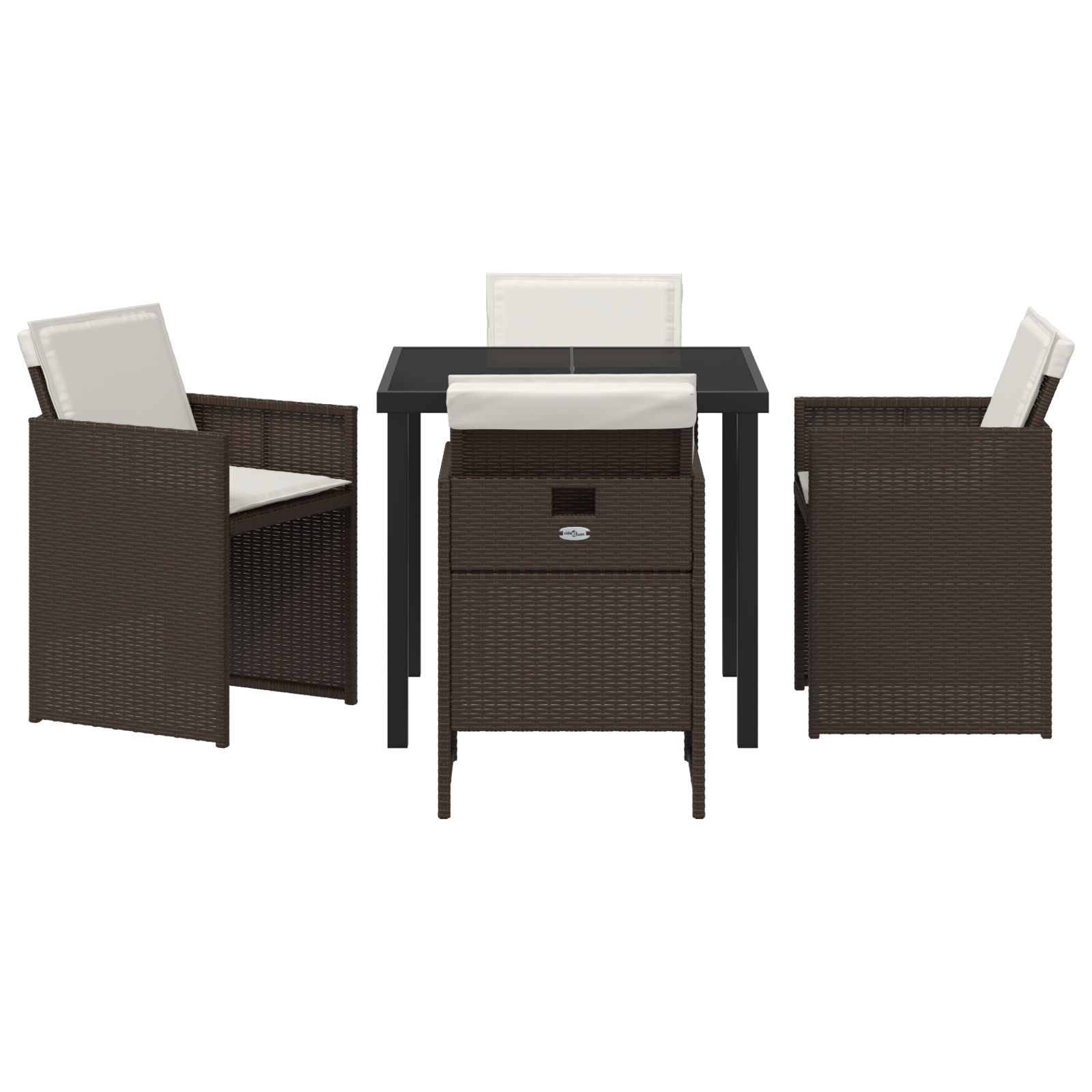 Set de dining pentru grădină  5 piese cu perne maro poli-ratan, Masă de grădină  neagră 80x80x73 cm sticlă securizată GartenMobel Dekor