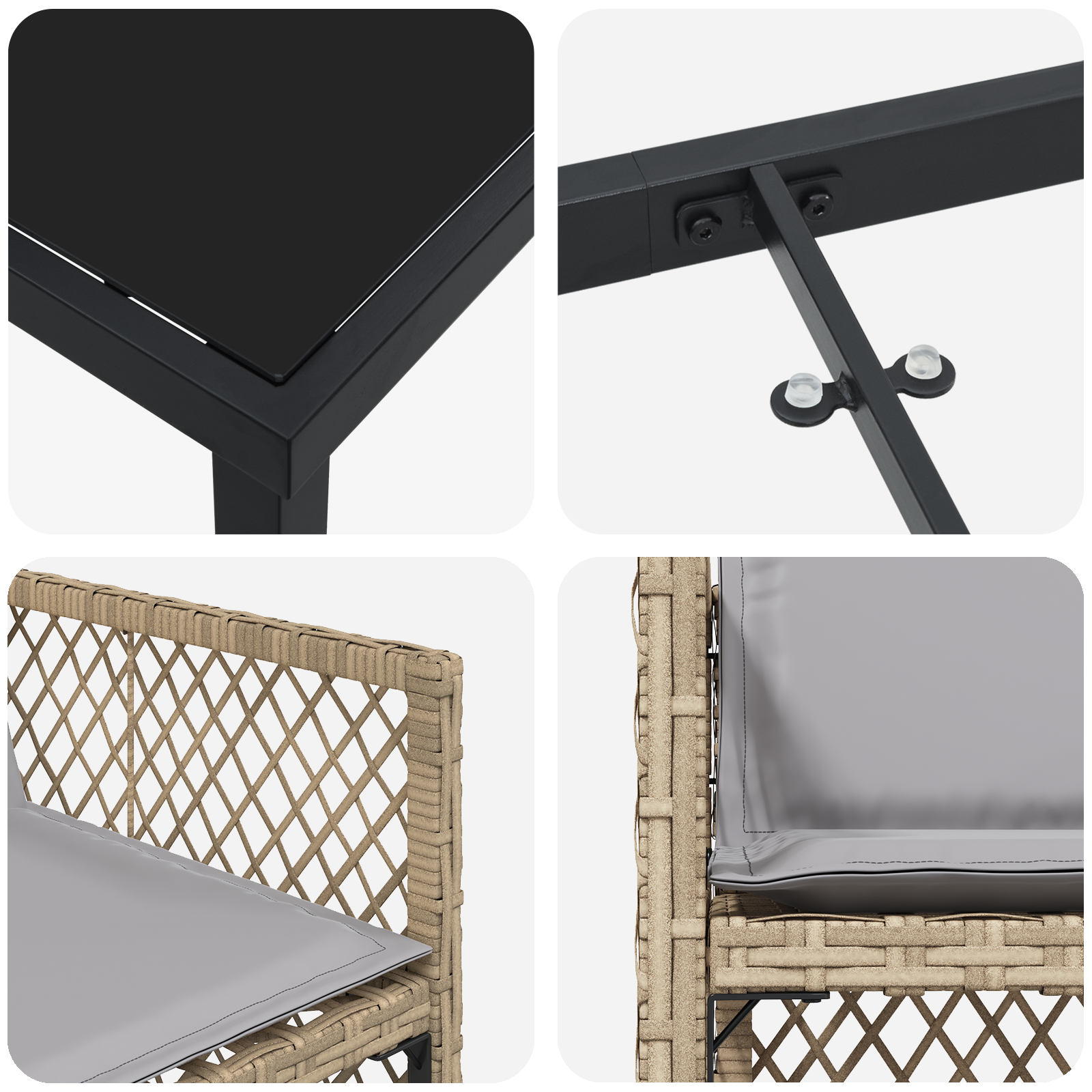 Set de dining pentru grădină  cu 5 piese și perne din ratan bej, Masă de grădină  neagră 80x80x73 cm cu sticlă temperată GartenMobel Dekor