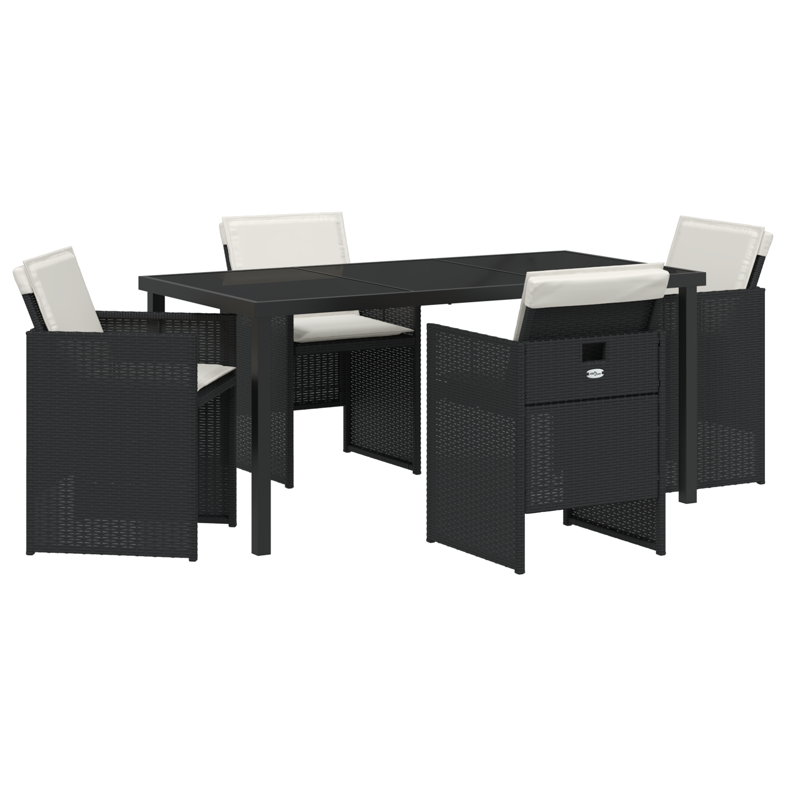 Set de dining pentru grădină de 5 piese cu perne Negru Ratan Poly, Masă de grădină Neagră 160x80x73 cm Sticlă Temperată GartenMobel Dekor