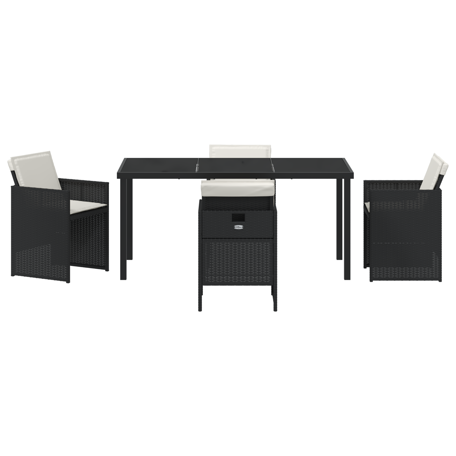 Set de dining pentru grădină de 5 piese cu perne Negru Ratan Poly, Masă de grădină Neagră 160x80x73 cm Sticlă Temperată GartenMobel Dekor