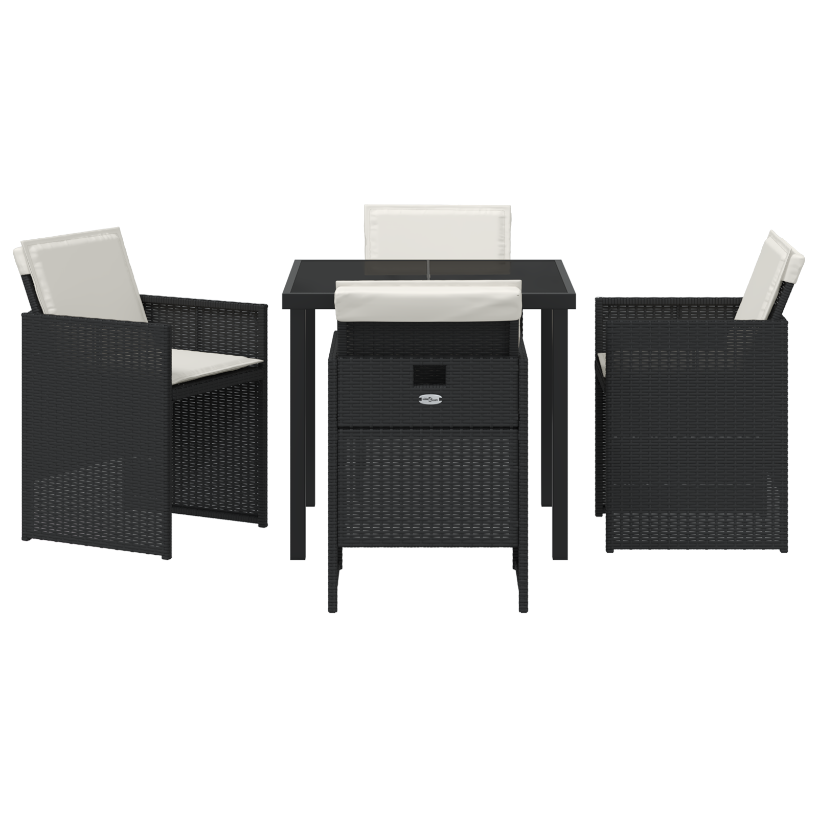 Set de dining pentru grădină pliant cu perne  5 piese Negru Poli Ratan, Masă de grădină  Neagră 80x80x73 cm din sticlă securizată GartenMobel Dekor