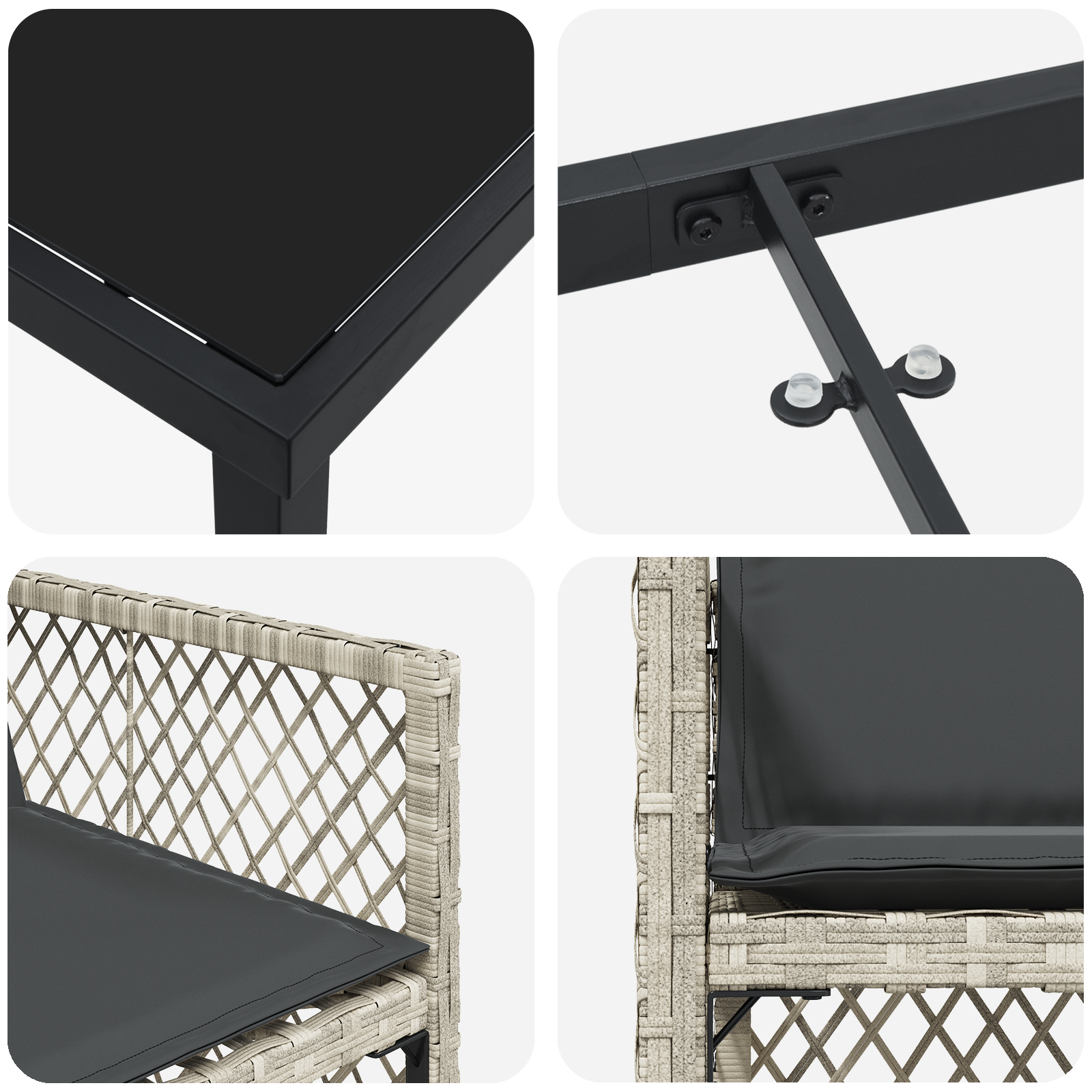 Set de masă pentru grădină  5 piese cu perne gri deschis din ratan poliester, Masă grădină  neagră 160x80x73 cm din sticlă temperată GartenMobel Dekor