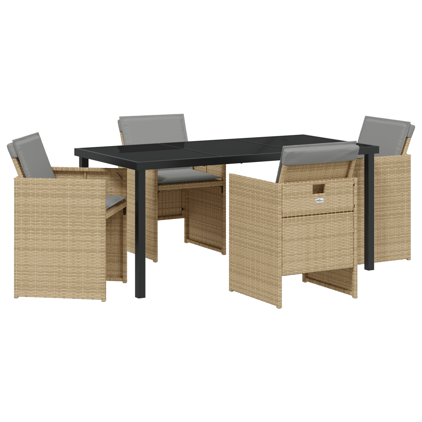 Set dining 5 Piese cu Pernuțe Bej Ratan Polimeric, Masă grădină  Negru 160x80x73 cm Sticlă Temperată GartenMobel Dekor