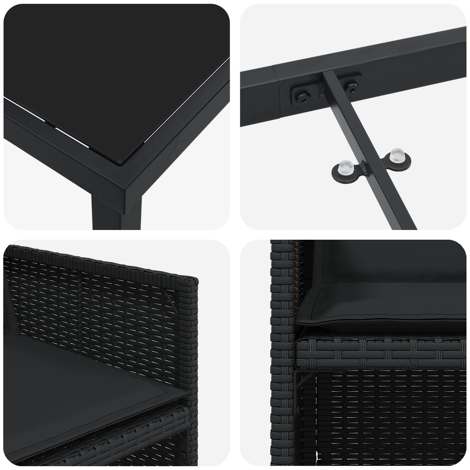 Set mese grădină  5 piese cu perne, negru, poliratan, Masă grădină , negru, 160x80x73 cm, sticlă securizată GartenMobel Dekor