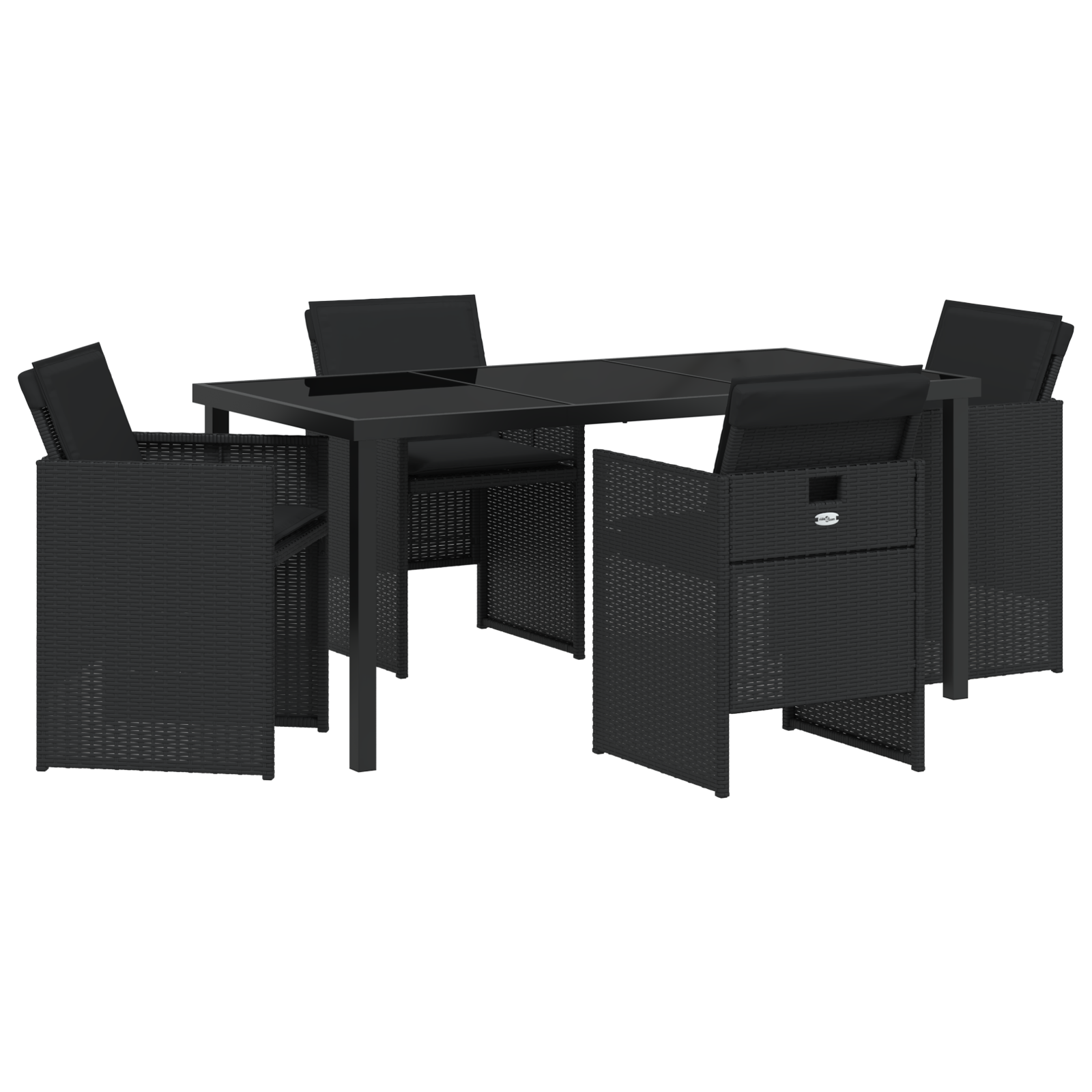 Set mese grădină  5 piese cu perne, negru, poliratan, Masă grădină , negru, 160x80x73 cm, sticlă securizată GartenMobel Dekor