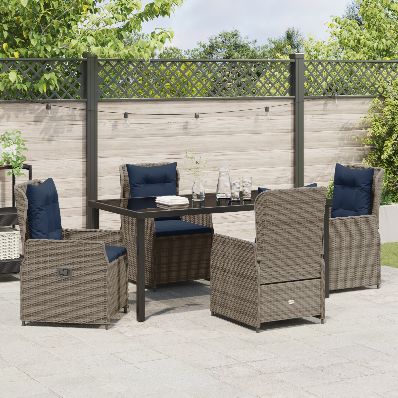 Set de 5 Piese pentru Masă de Grădină Gri din Rattan Poly GartenMobel Dekor