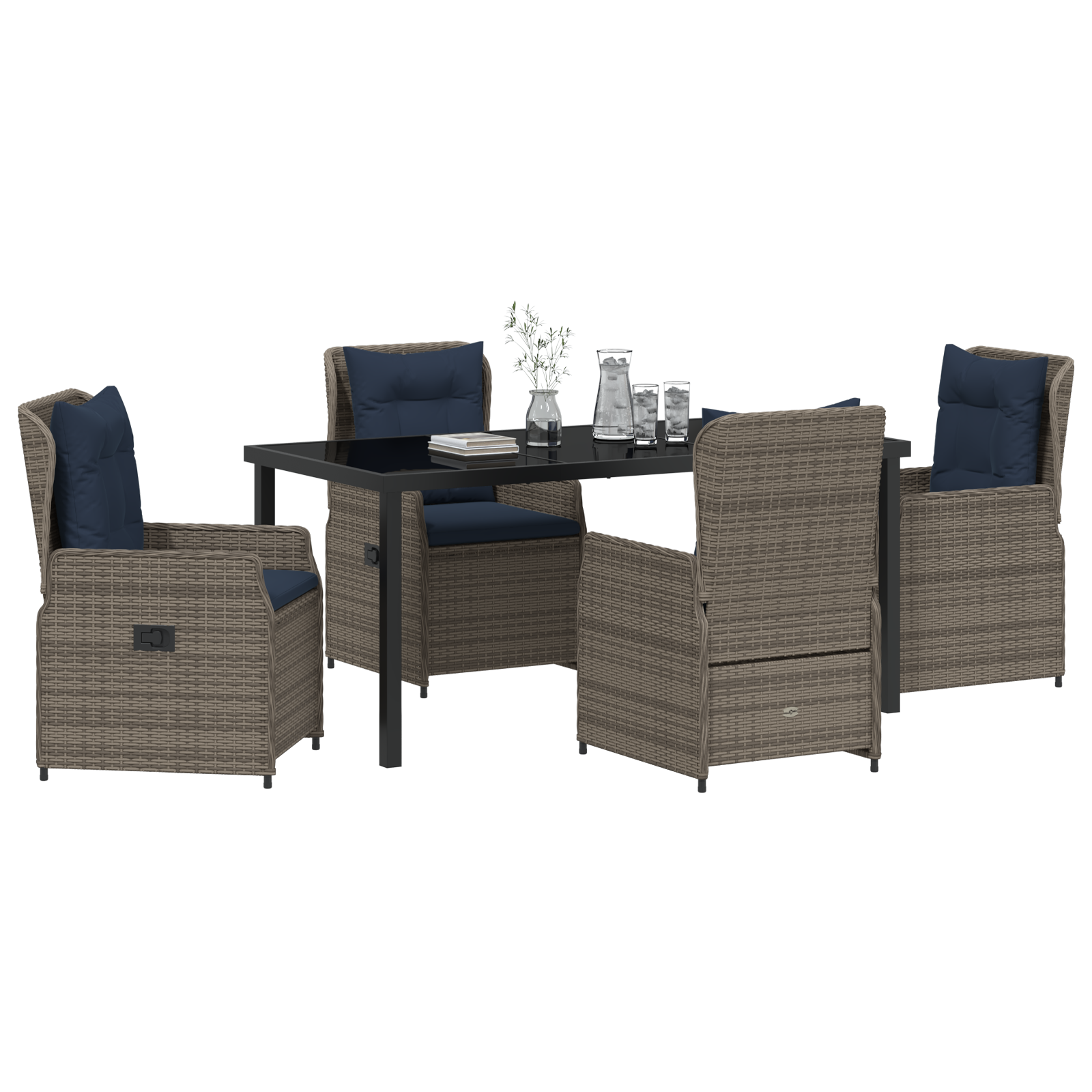 Set de 5 Piese pentru Masă de Grădină Gri din Rattan Poly GartenMobel Dekor